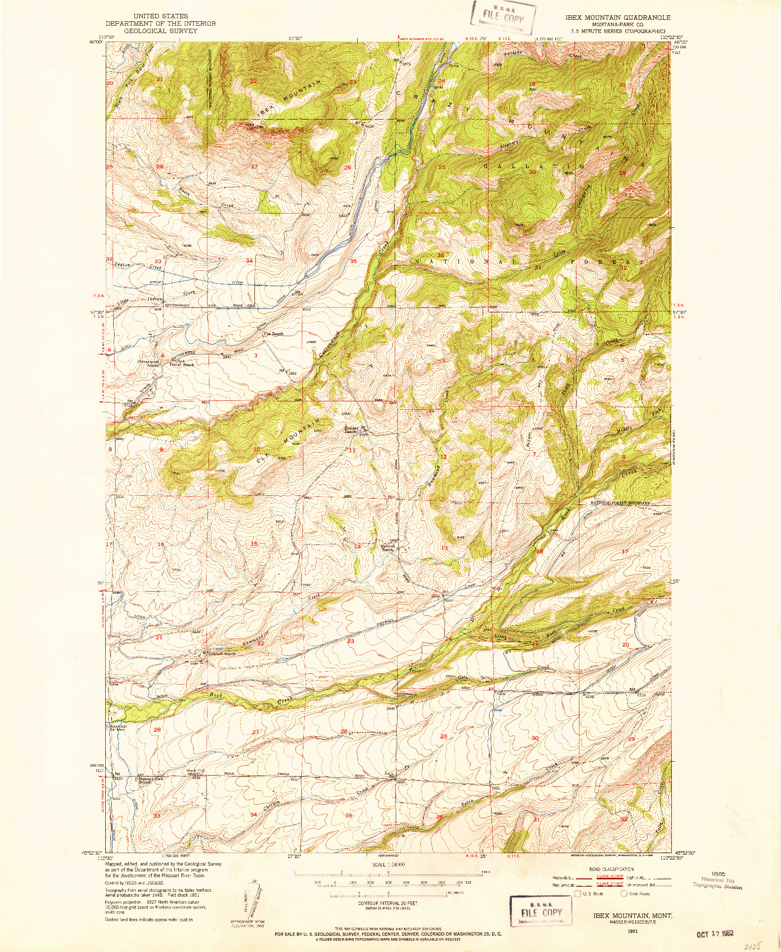 USGS 1:24000-SCALE QUADRANGLE FOR IBEX MOUNTAIN, MT 1951