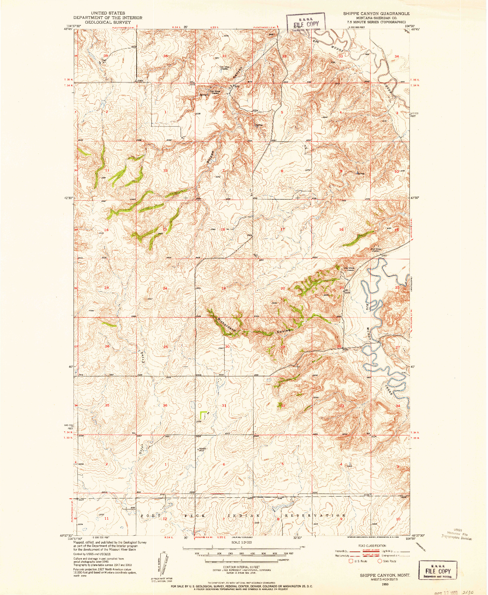 USGS 1:24000-SCALE QUADRANGLE FOR SHIPPE CANYON, MT 1950