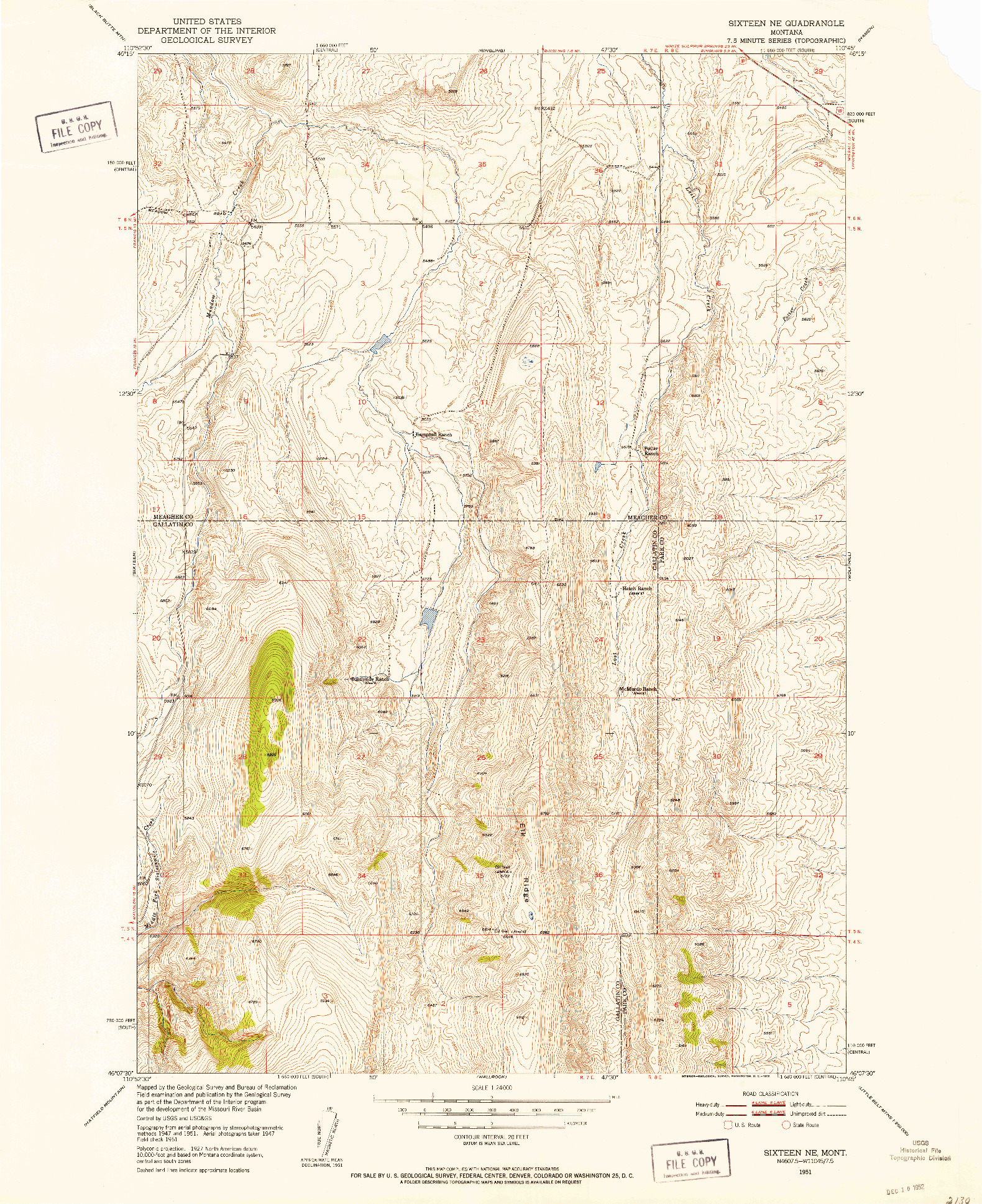 USGS 1:24000-SCALE QUADRANGLE FOR SIXTEEN NE, MT 1951
