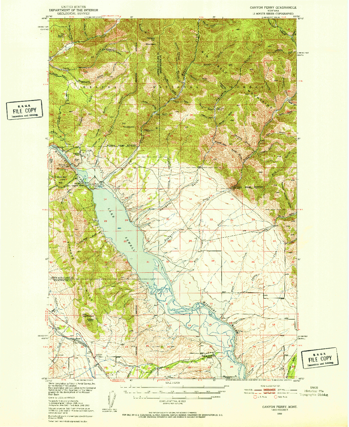 USGS 1:62500-SCALE QUADRANGLE FOR CANYON FERRY, MT 1950