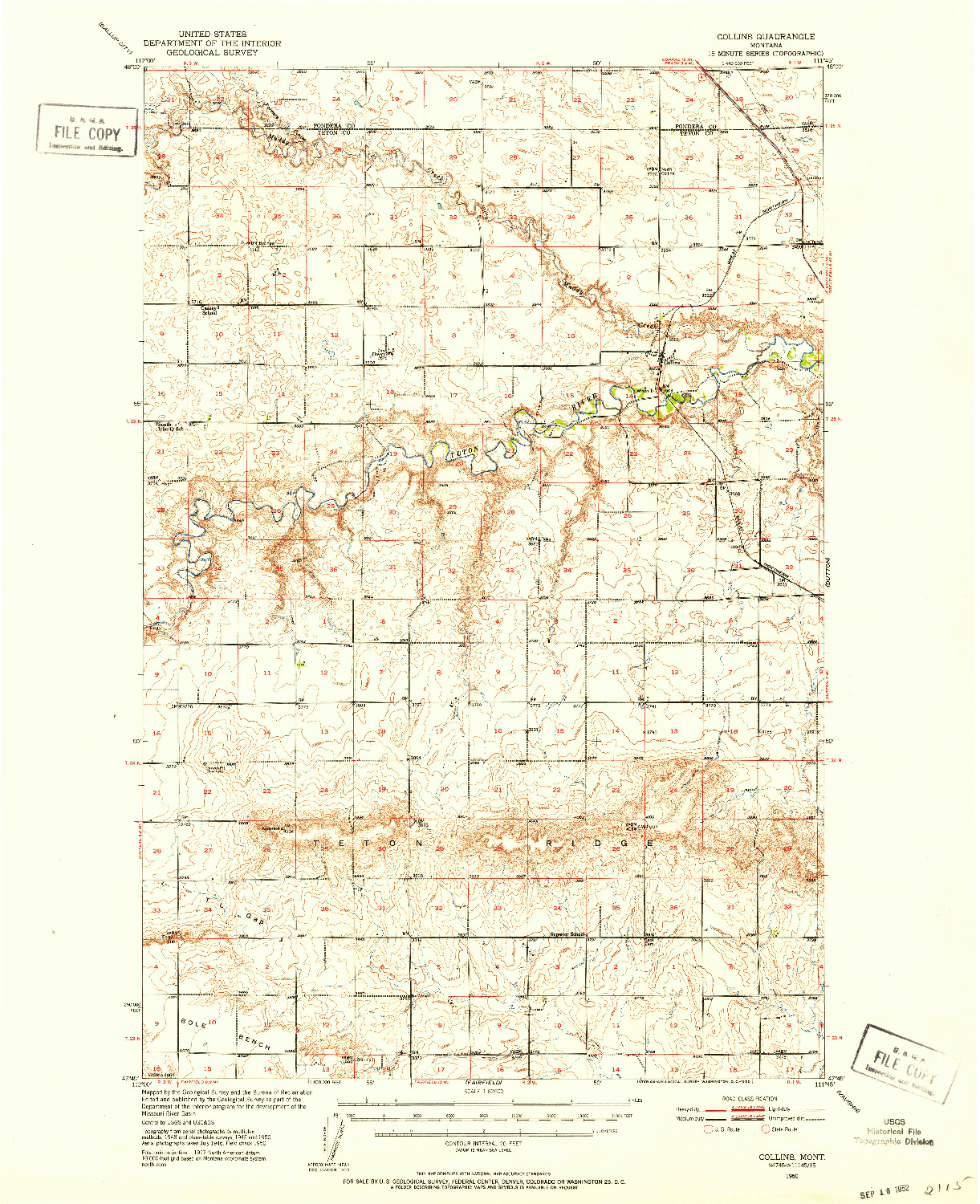 USGS 1:62500-SCALE QUADRANGLE FOR COLLINS, MT 1950