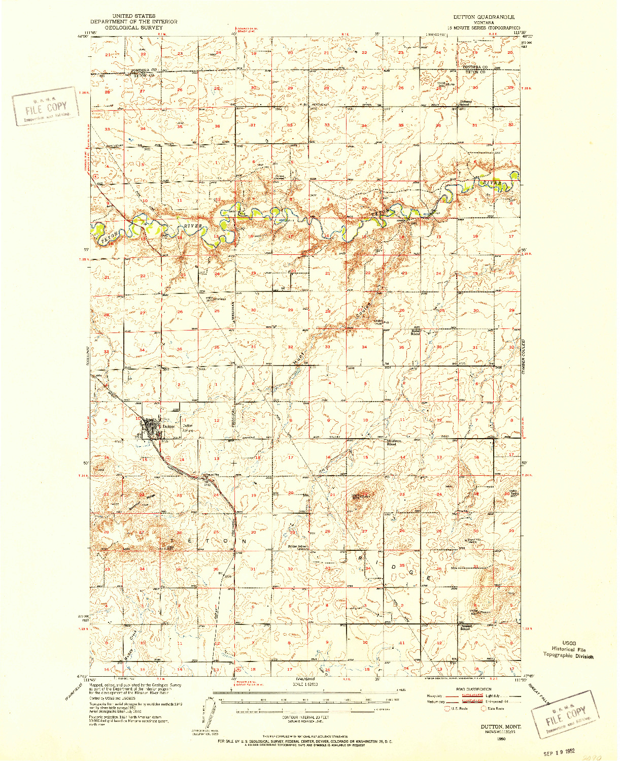 USGS 1:62500-SCALE QUADRANGLE FOR DUTTON, MT 1950