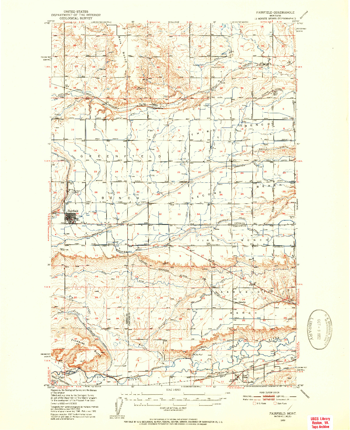 USGS 1:62500-SCALE QUADRANGLE FOR FAIRFIELD, MT 1950