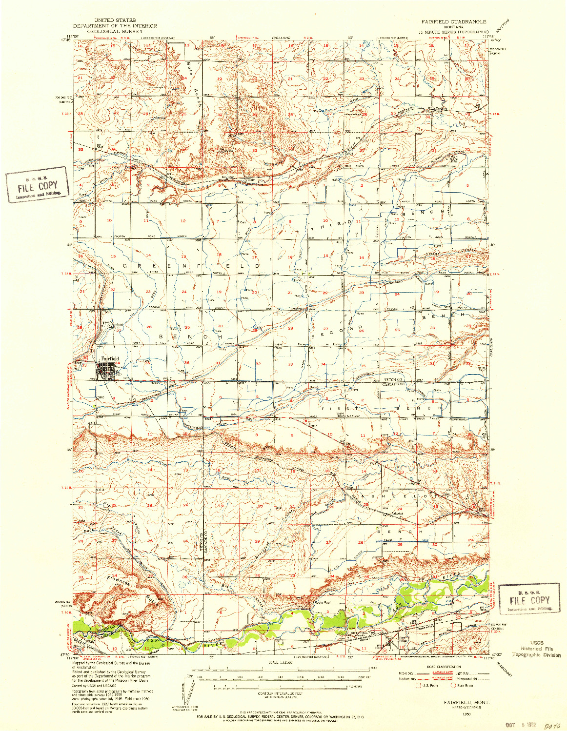 USGS 1:62500-SCALE QUADRANGLE FOR FAIRFIELD, MT 1950