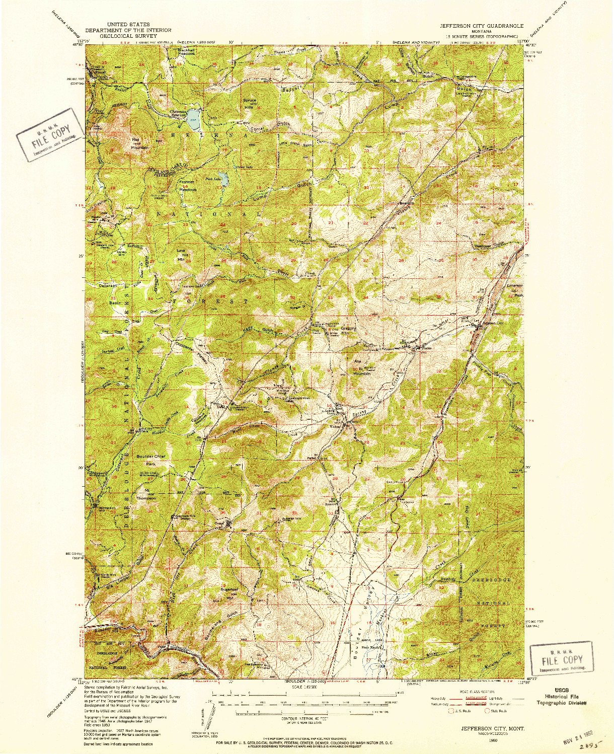 USGS 1:62500-SCALE QUADRANGLE FOR JEFFERSON CITY, MT 1950