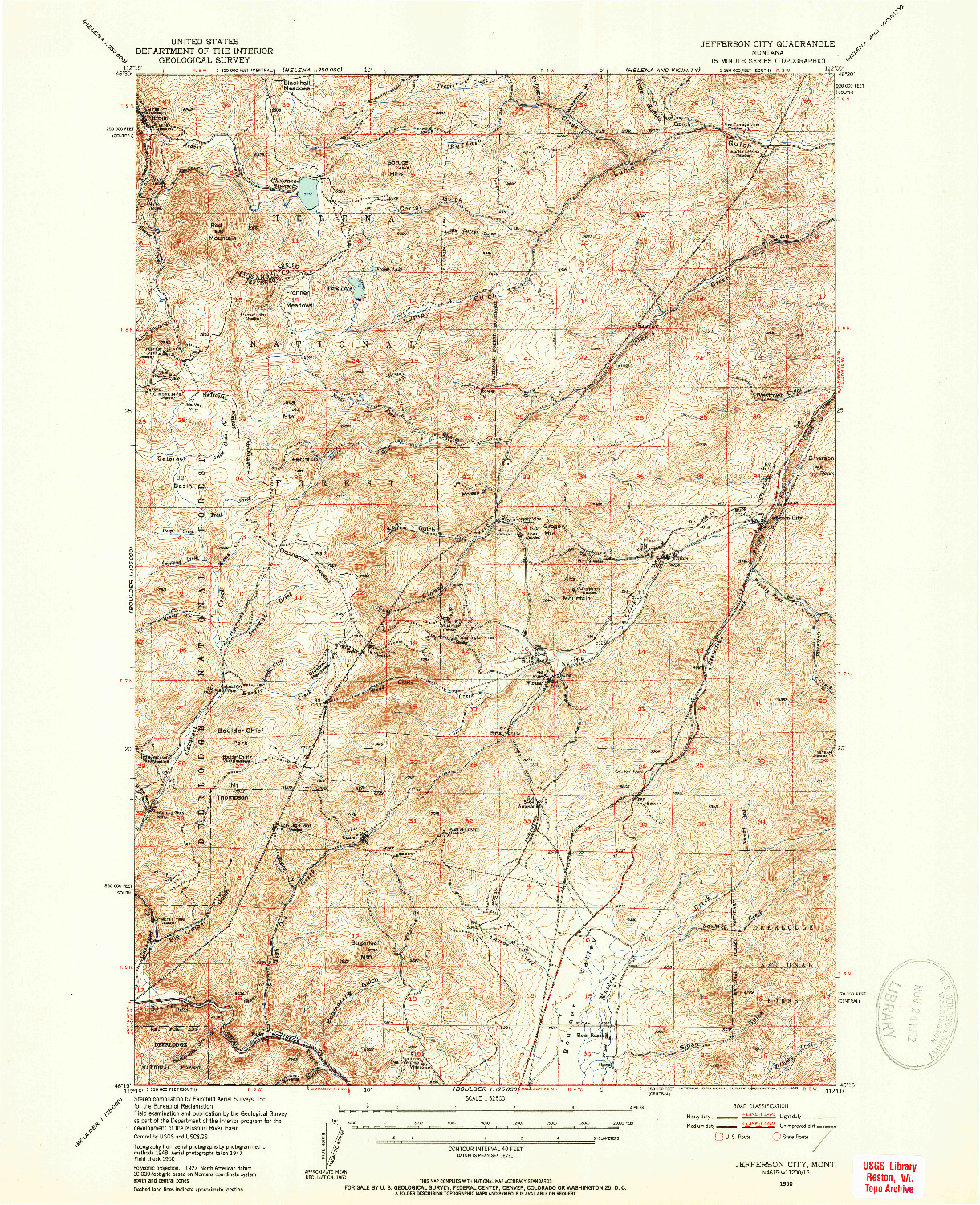 USGS 1:62500-SCALE QUADRANGLE FOR JEFFERSON CITY, MT 1950