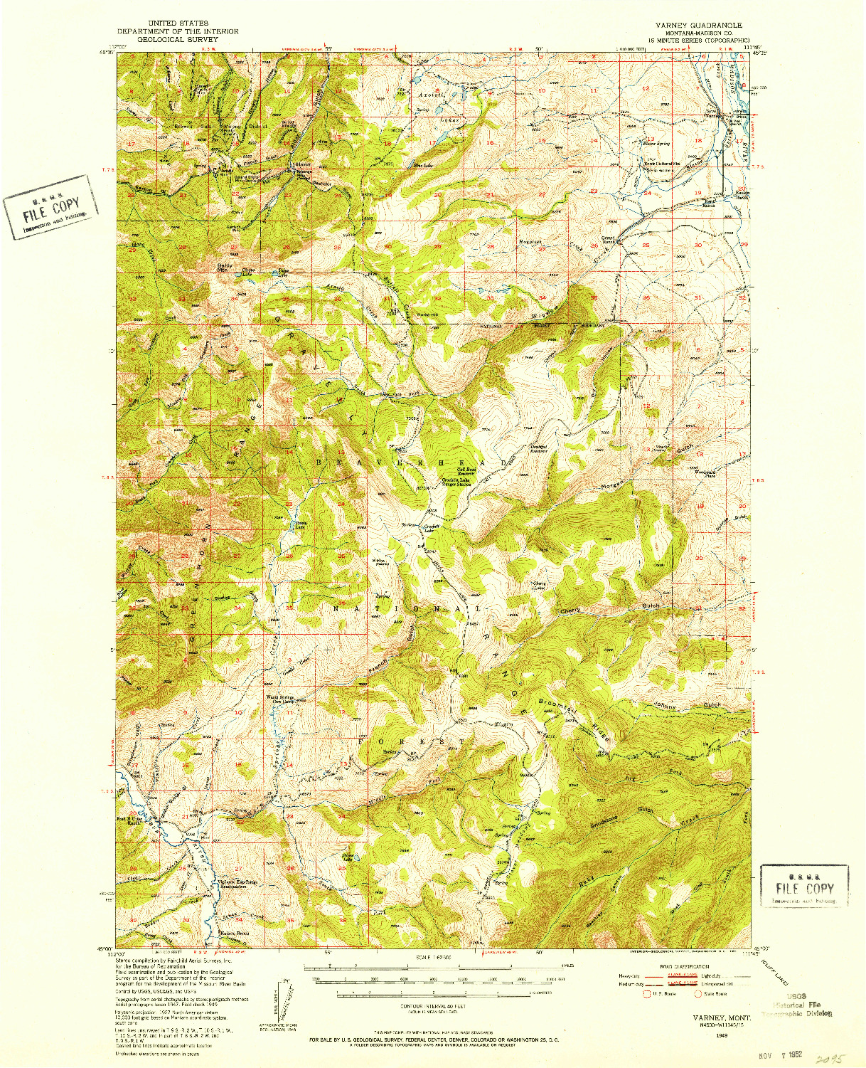 USGS 1:62500-SCALE QUADRANGLE FOR VARNEY, MT 1949