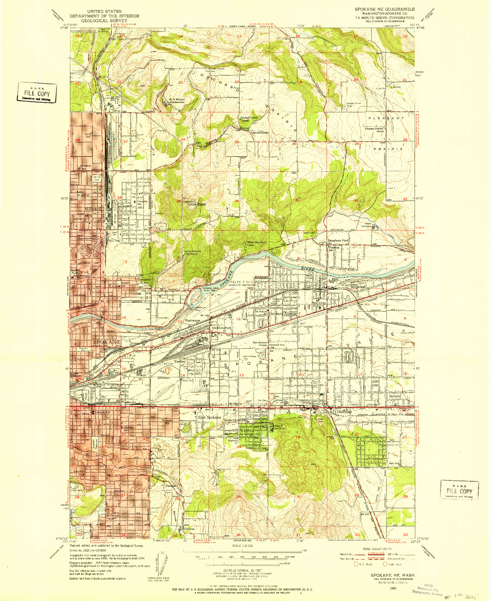 USGS 1:24000-SCALE QUADRANGLE FOR SPOKANE NE, WA 1950