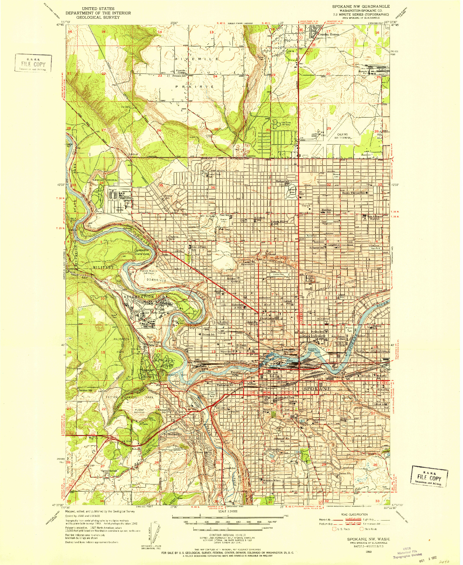 USGS 1:24000-SCALE QUADRANGLE FOR SPOKANE NW, WA 1950