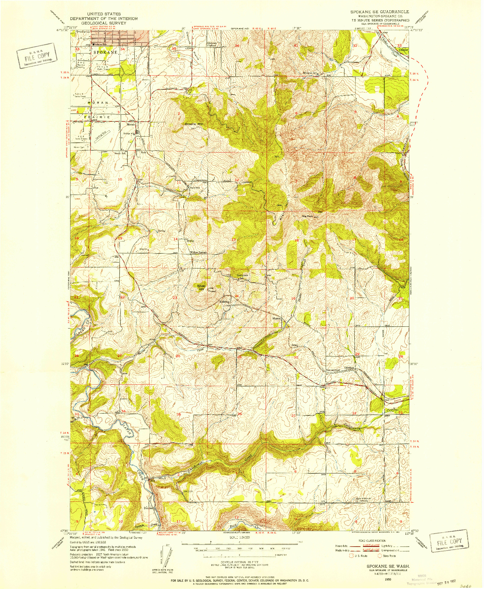 USGS 1:24000-SCALE QUADRANGLE FOR SPOKANE SE, WA 1950