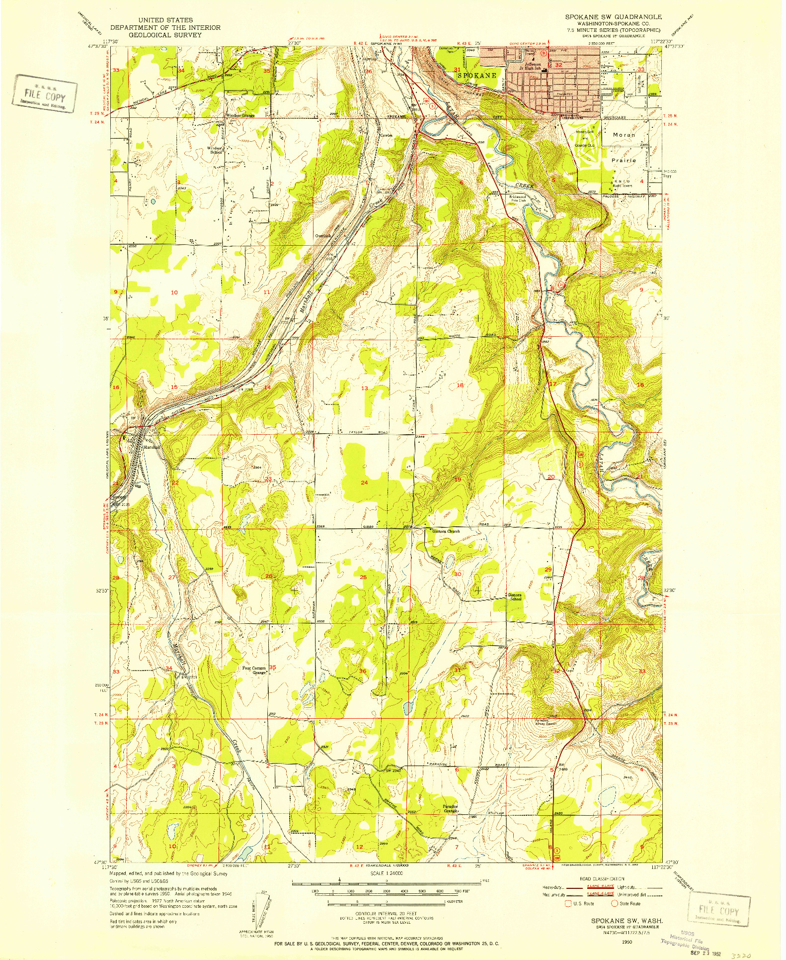 USGS 1:24000-SCALE QUADRANGLE FOR SPOKANE SW, WA 1950