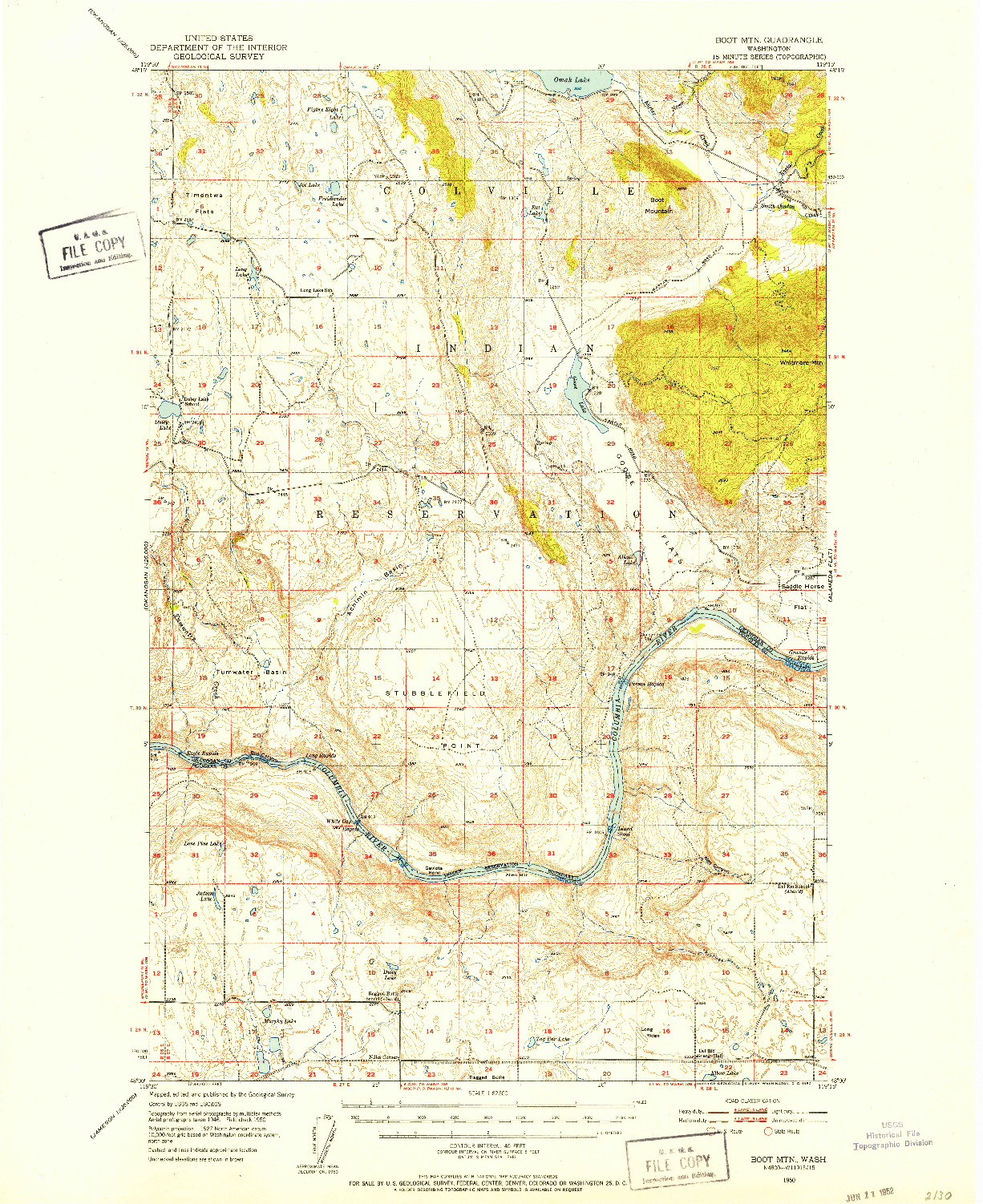 USGS 1:62500-SCALE QUADRANGLE FOR BOOT MTN, WA 1950