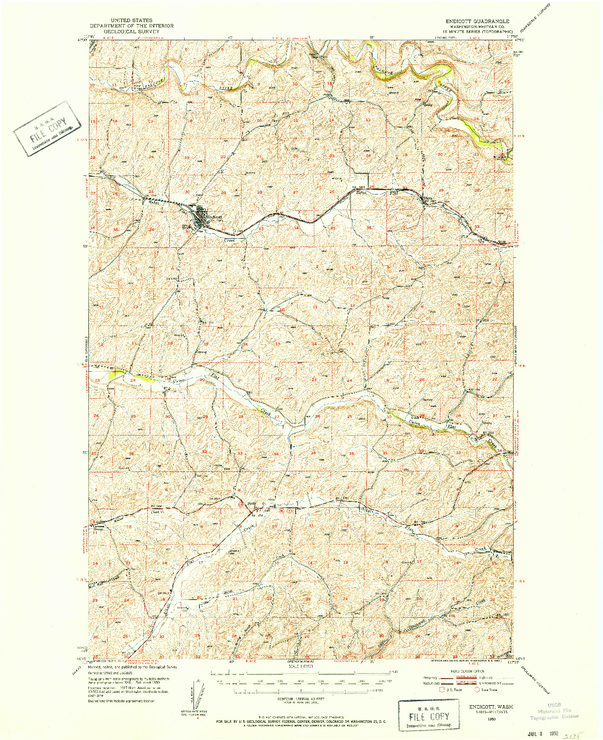 USGS 1:62500-SCALE QUADRANGLE FOR ENDICOTT, WA 1950