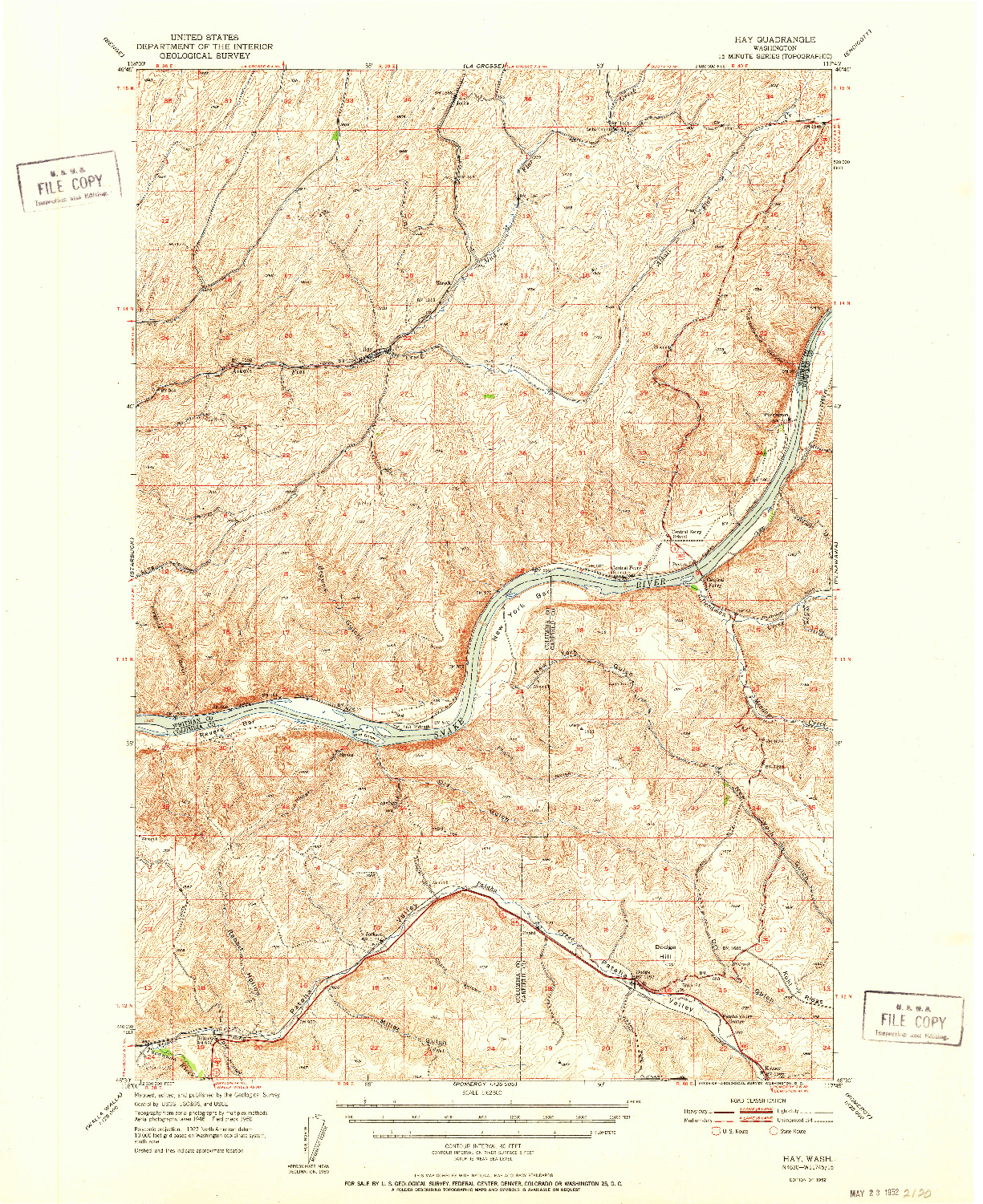 USGS 1:62500-SCALE QUADRANGLE FOR HAY, WA 1952