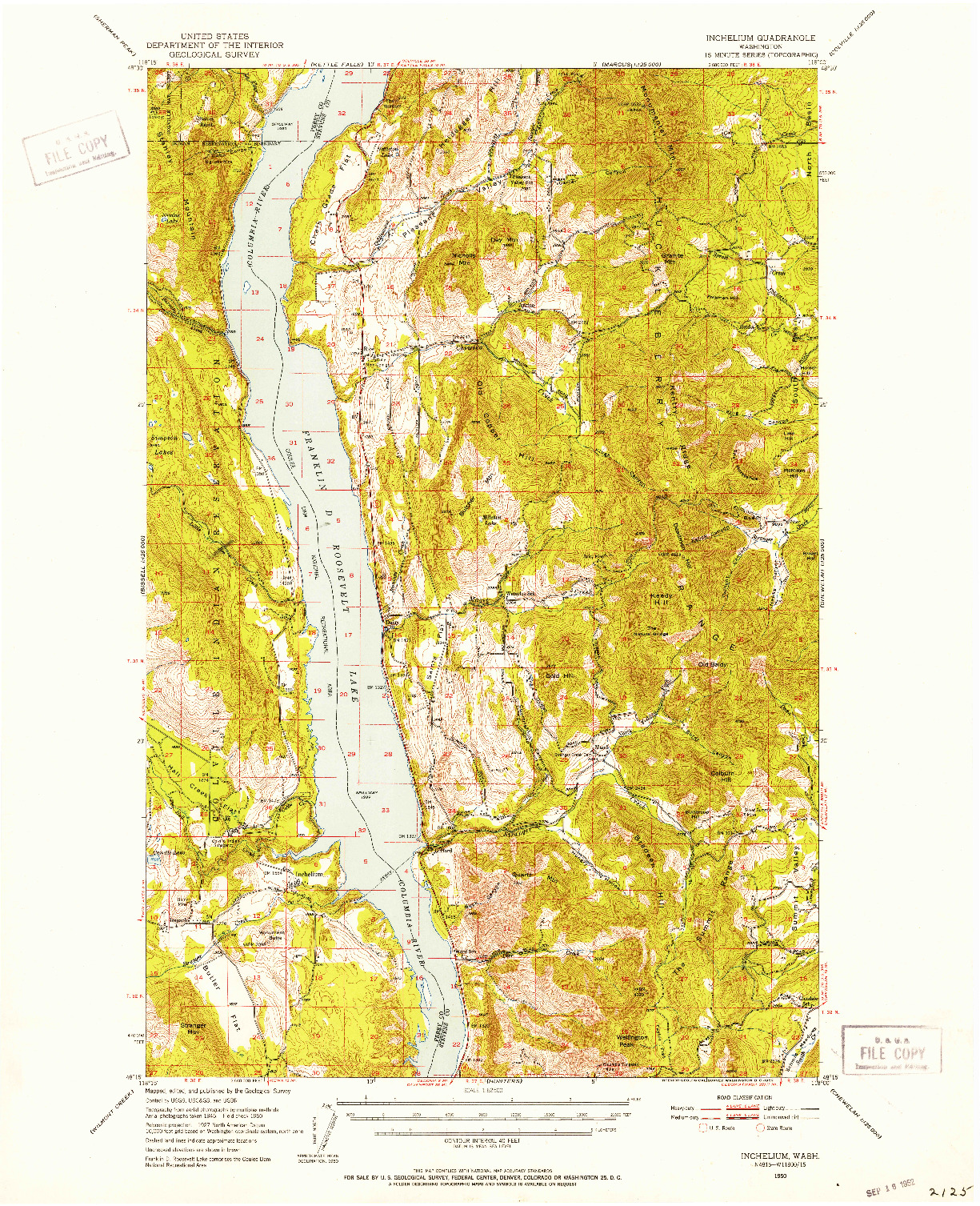 USGS 1:62500-SCALE QUADRANGLE FOR INCHELIUM, WA 1950