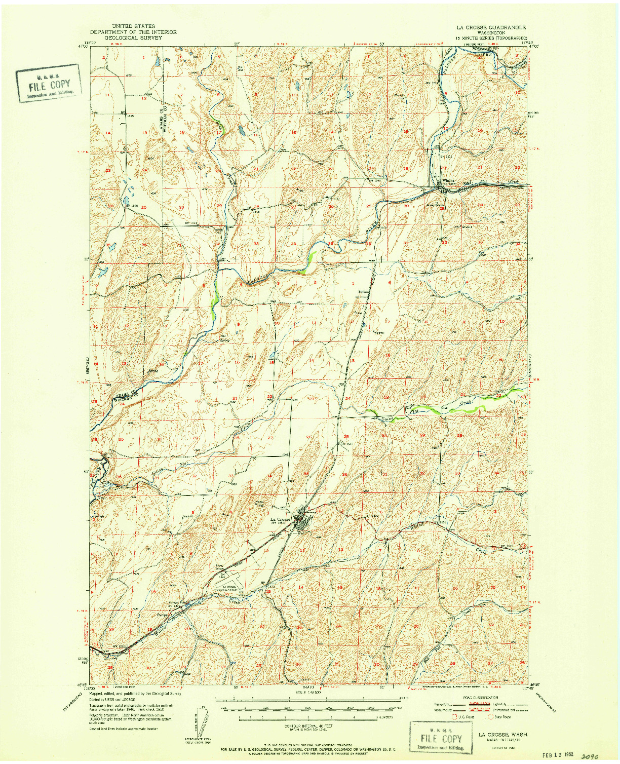 USGS 1:62500-SCALE QUADRANGLE FOR LA CROSSE, WA 1952