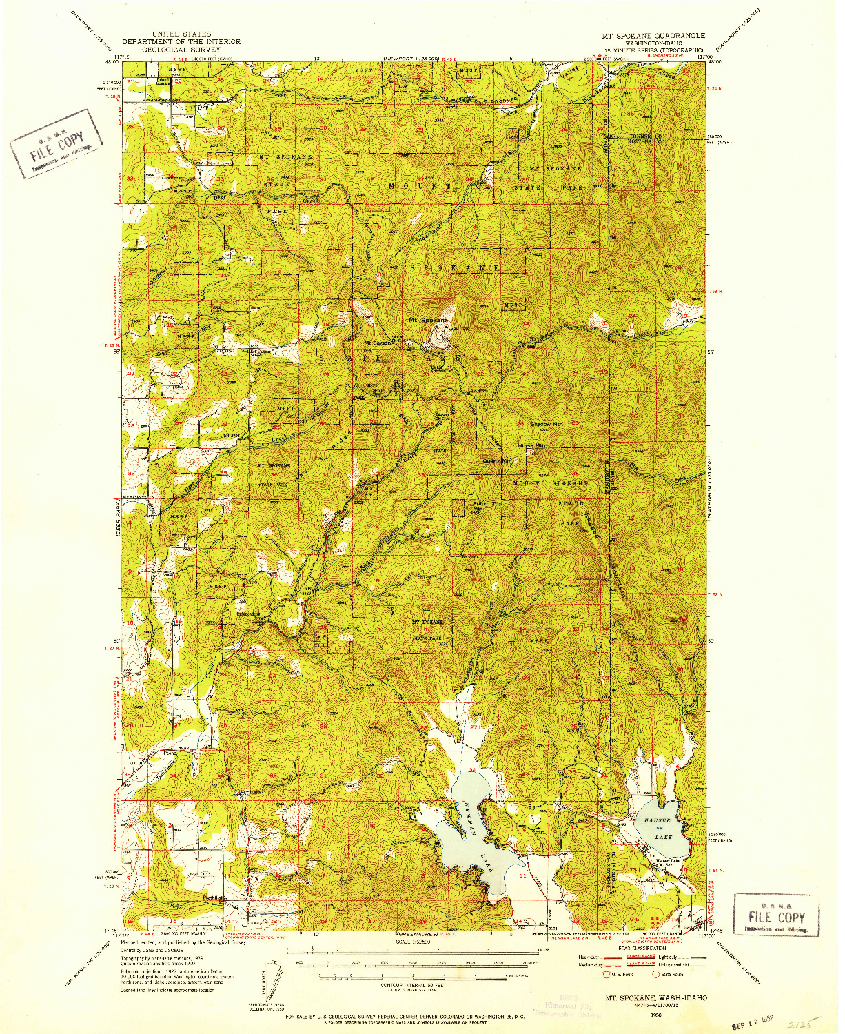 USGS 1:62500-SCALE QUADRANGLE FOR MT SPOKANE, WA 1950