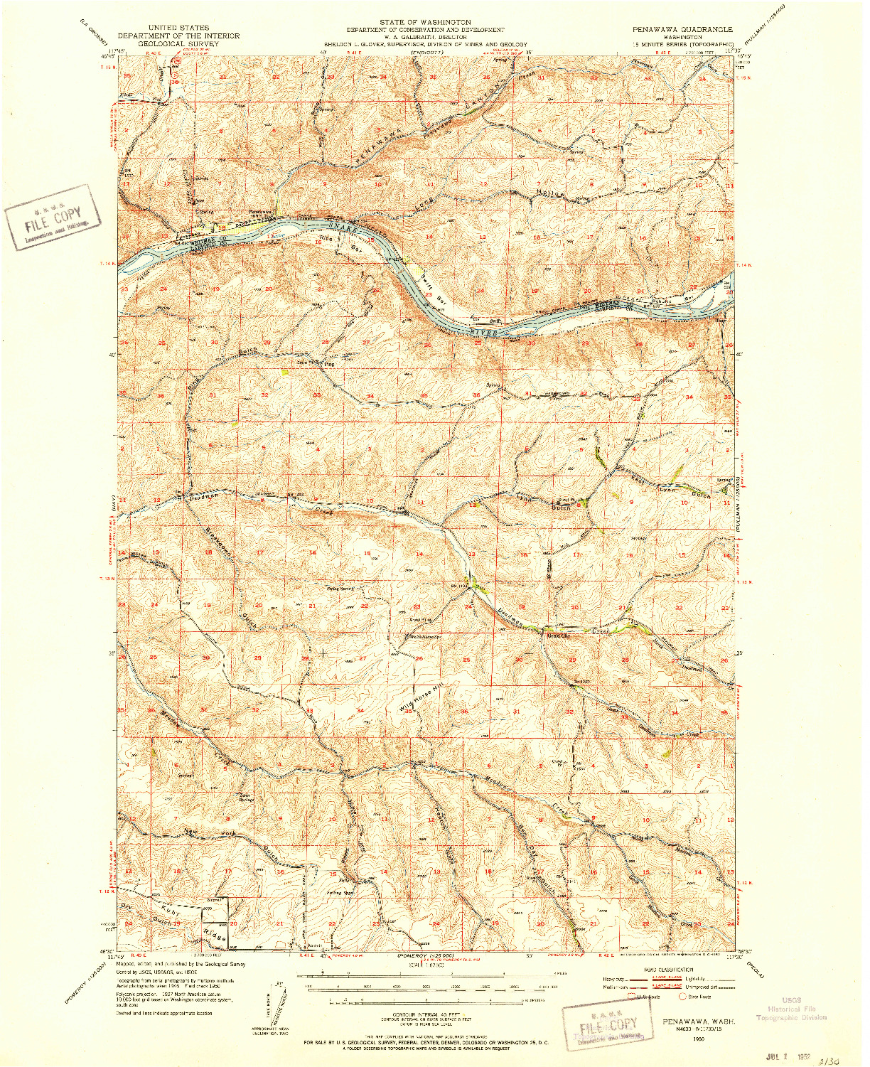 USGS 1:62500-SCALE QUADRANGLE FOR PENAWAWA, WA 1950