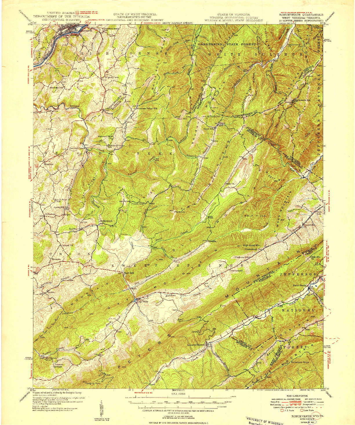 USGS 1:62500-SCALE QUADRANGLE FOR RONCEVERTE, WV 1952