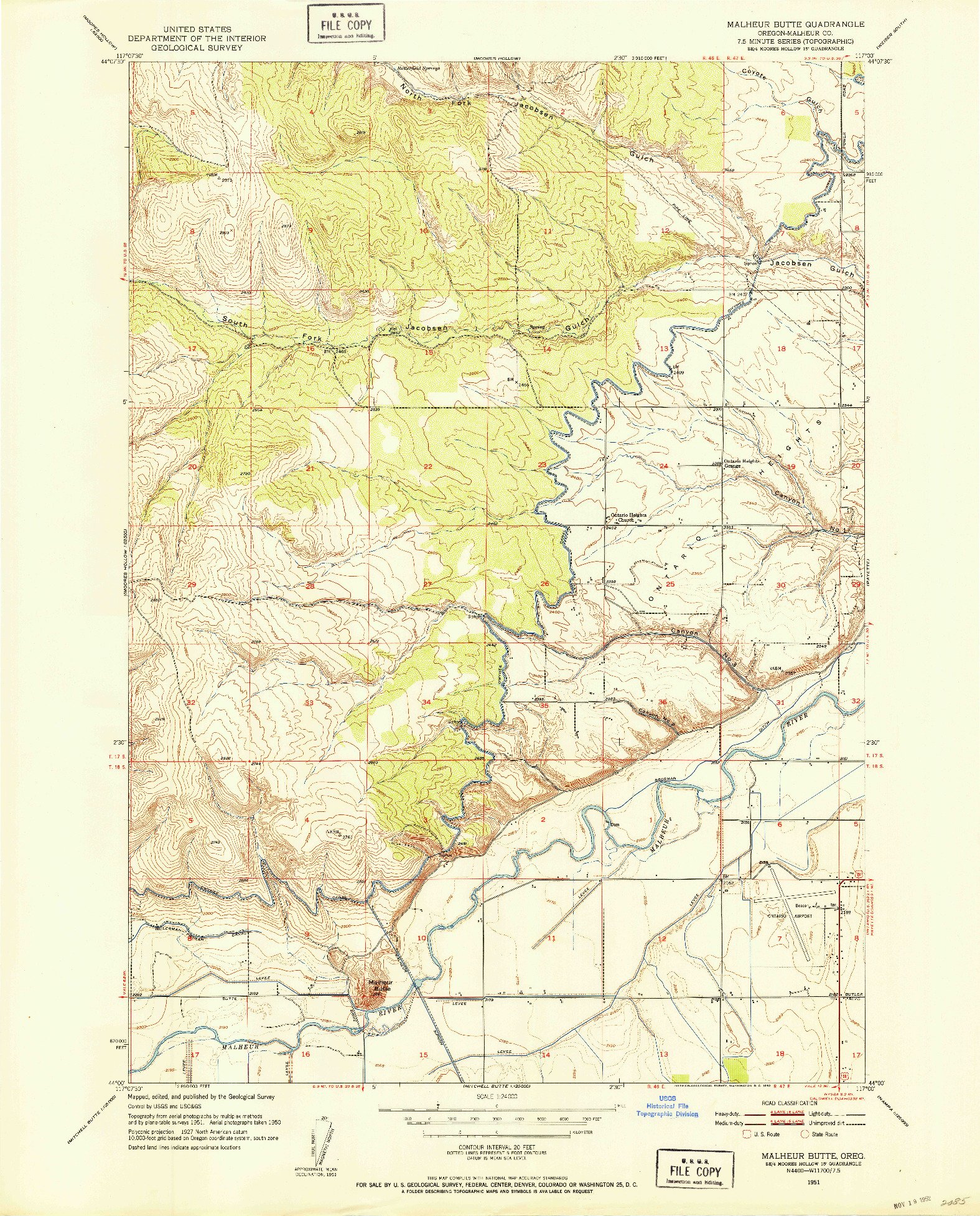 USGS 1:24000-SCALE QUADRANGLE FOR MALHEUR BUTTE, OR 1951