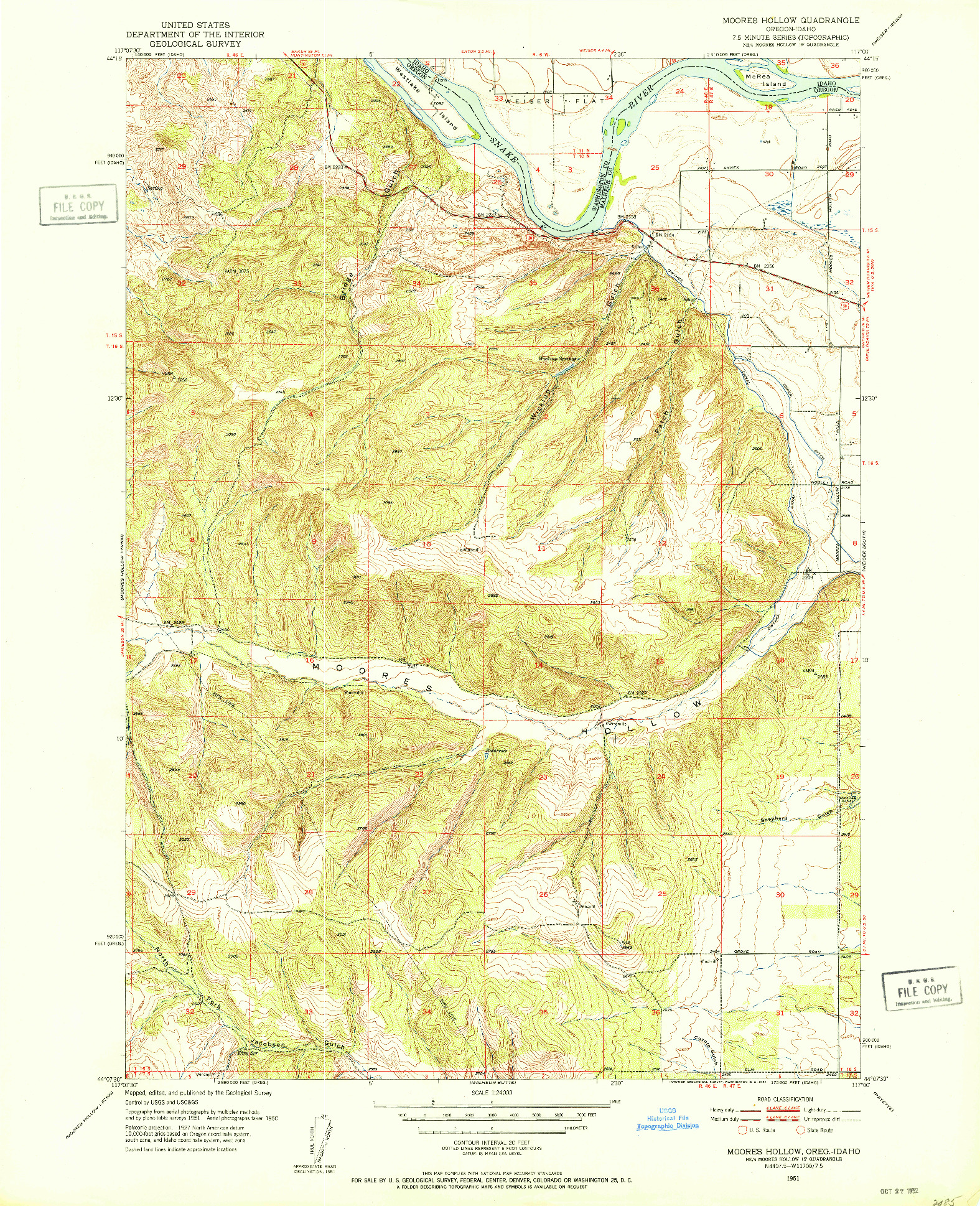 USGS 1:24000-SCALE QUADRANGLE FOR MOORES HOLLOW, OR 1951