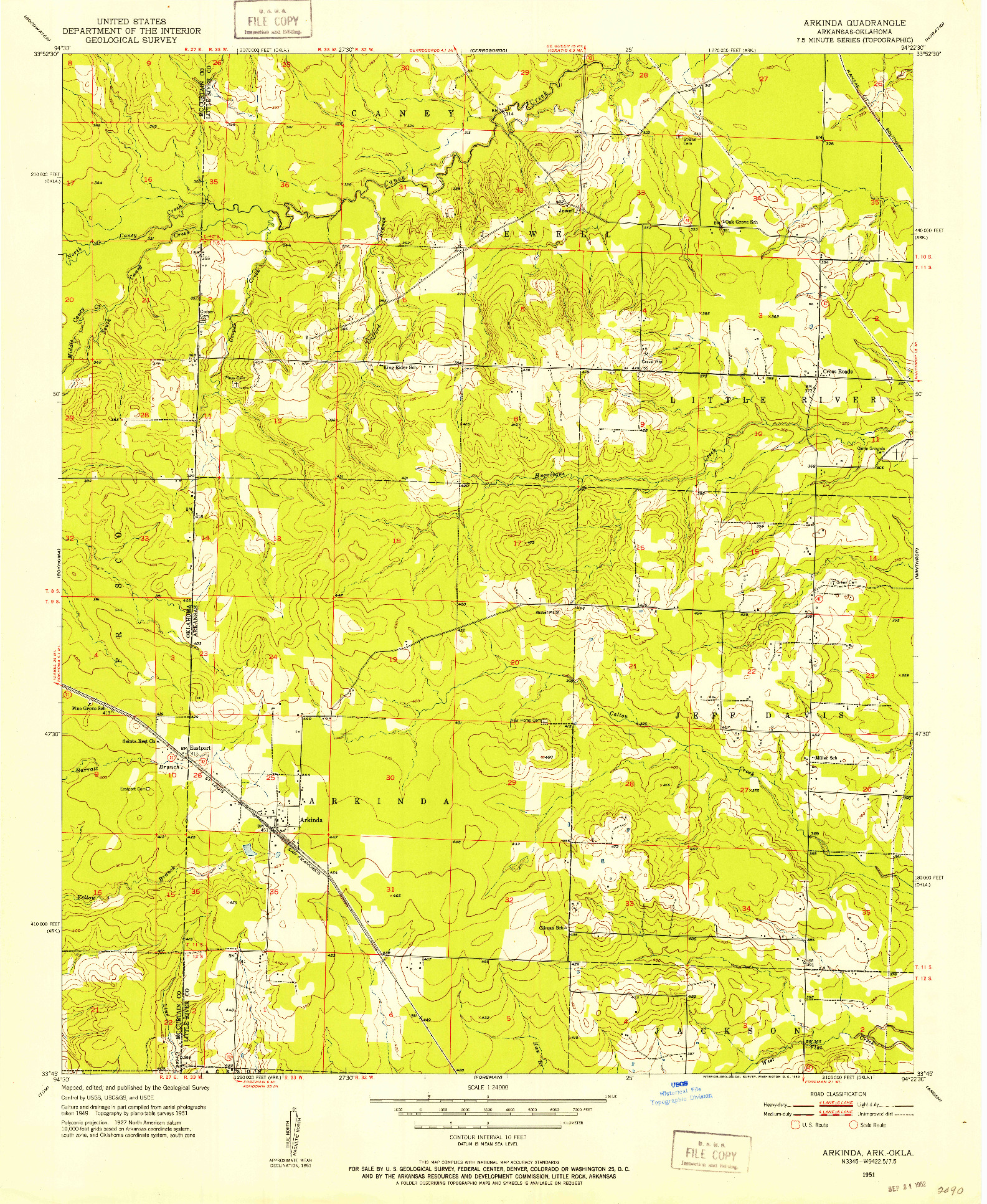 USGS 1:24000-SCALE QUADRANGLE FOR ARKINDA, AR 1951
