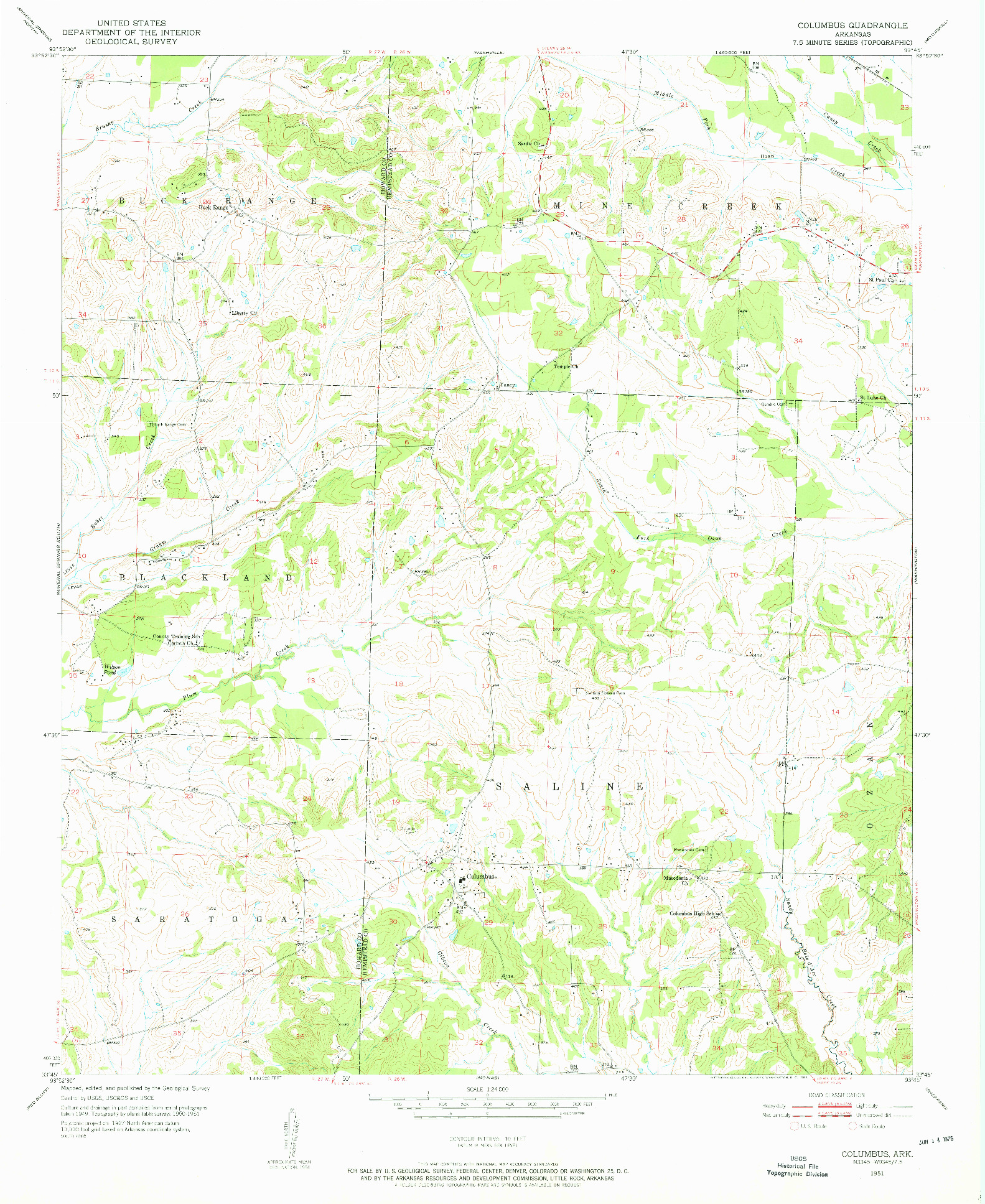 USGS 1:24000-SCALE QUADRANGLE FOR COLUMBUS, AR 1951