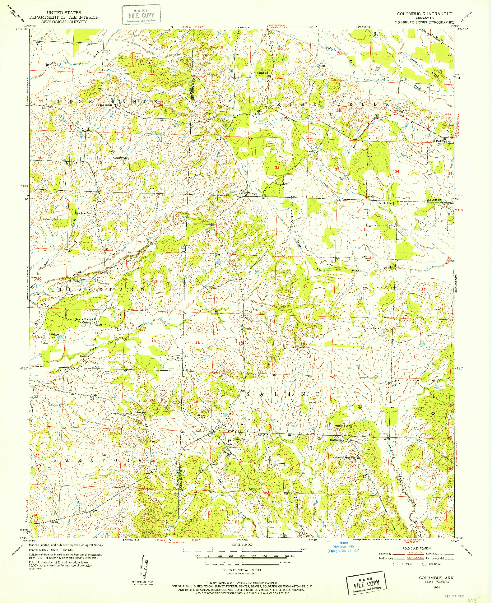 USGS 1:24000-SCALE QUADRANGLE FOR COLUMBUS, AR 1951