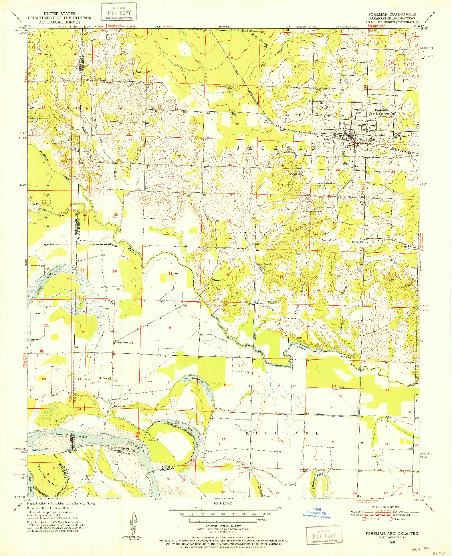 USGS 1:24000-SCALE QUADRANGLE FOR FOREMAN, AR 1951