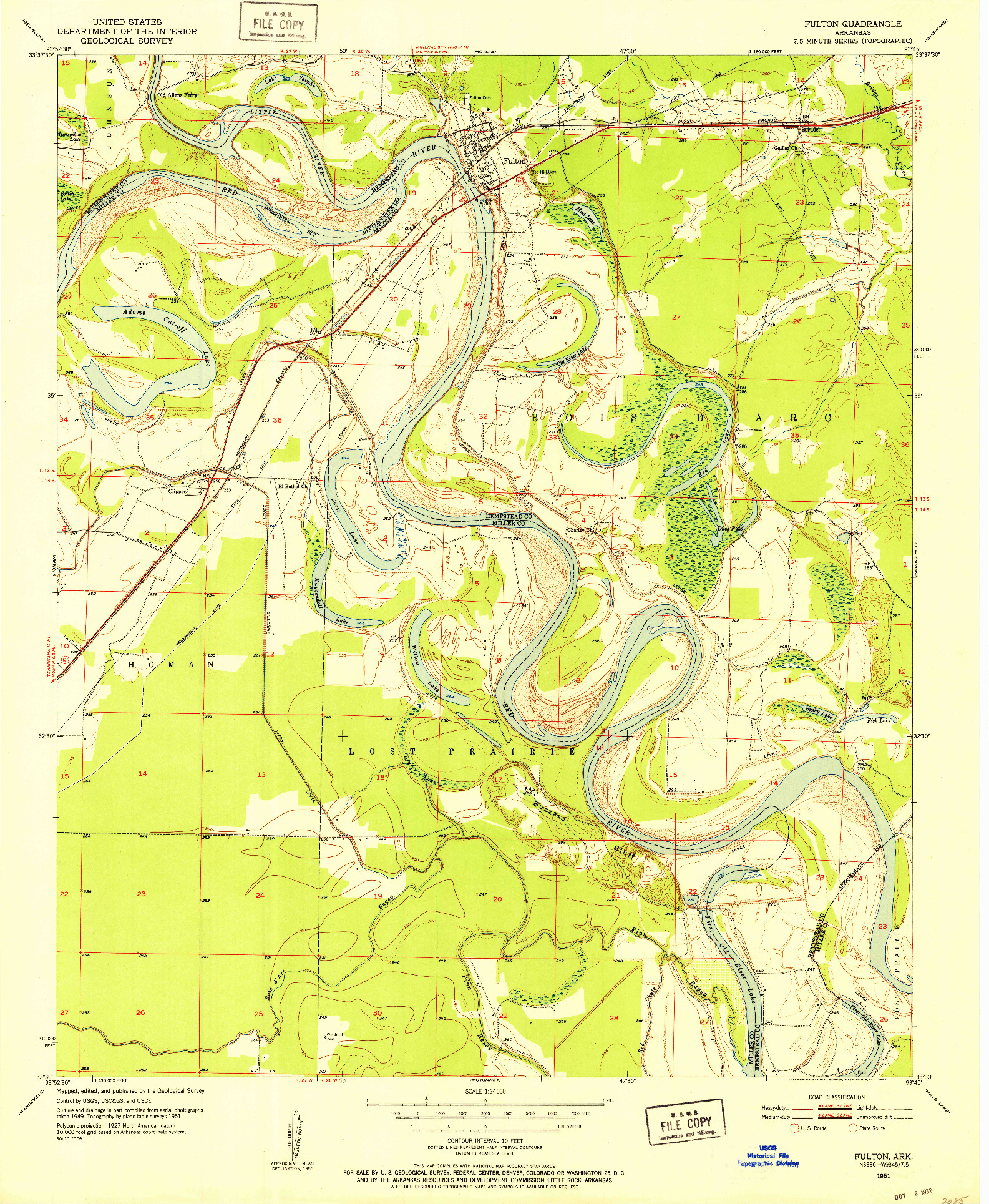USGS 1:24000-SCALE QUADRANGLE FOR FULTON, AR 1951