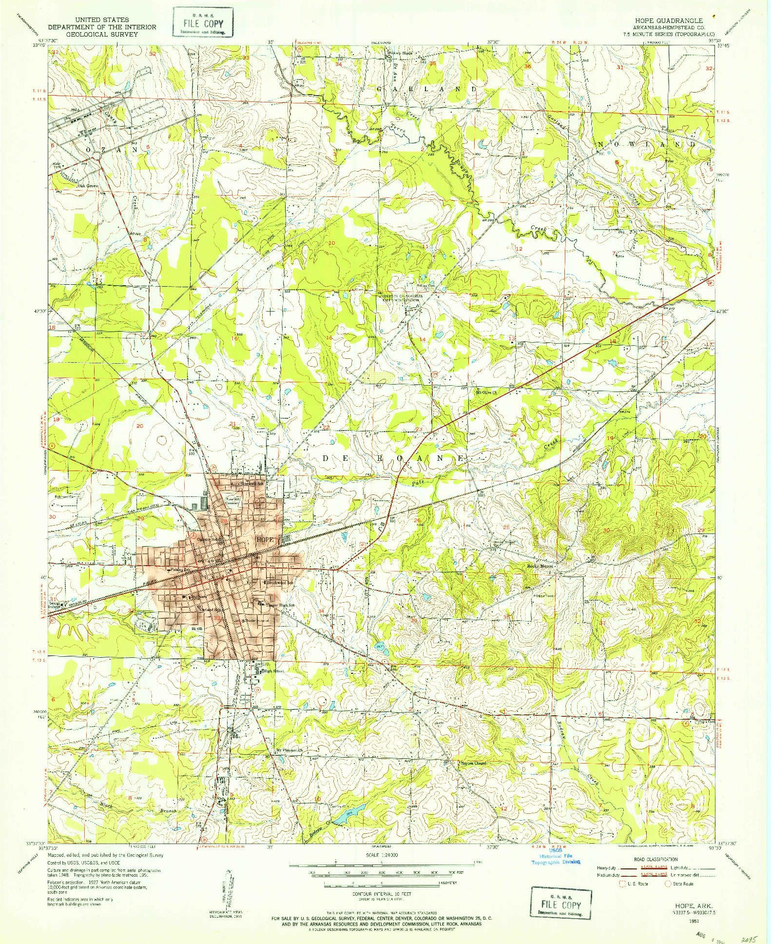 USGS 1:24000-SCALE QUADRANGLE FOR HOPE, AR 1951