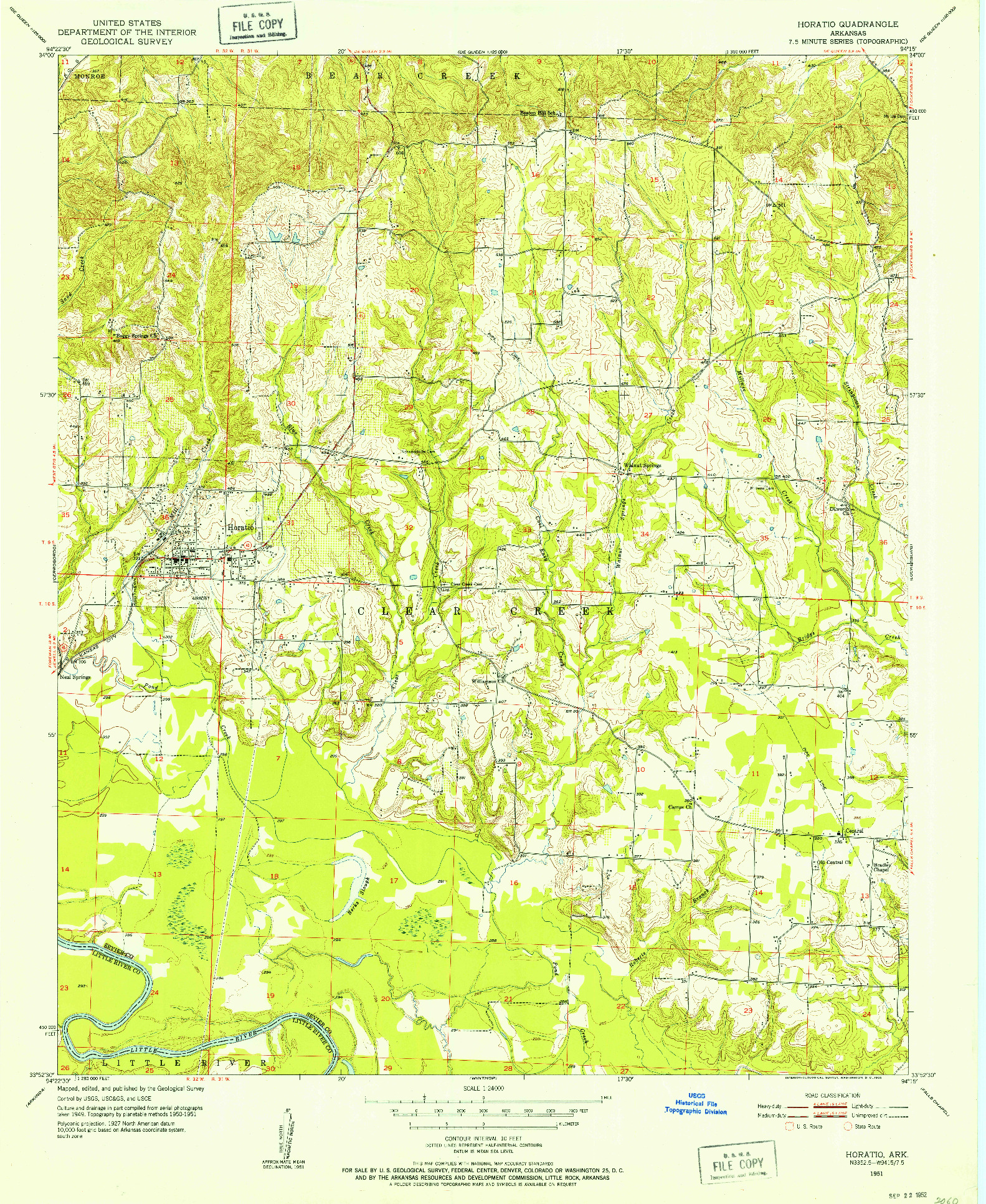 USGS 1:24000-SCALE QUADRANGLE FOR HORATIO, AR 1951