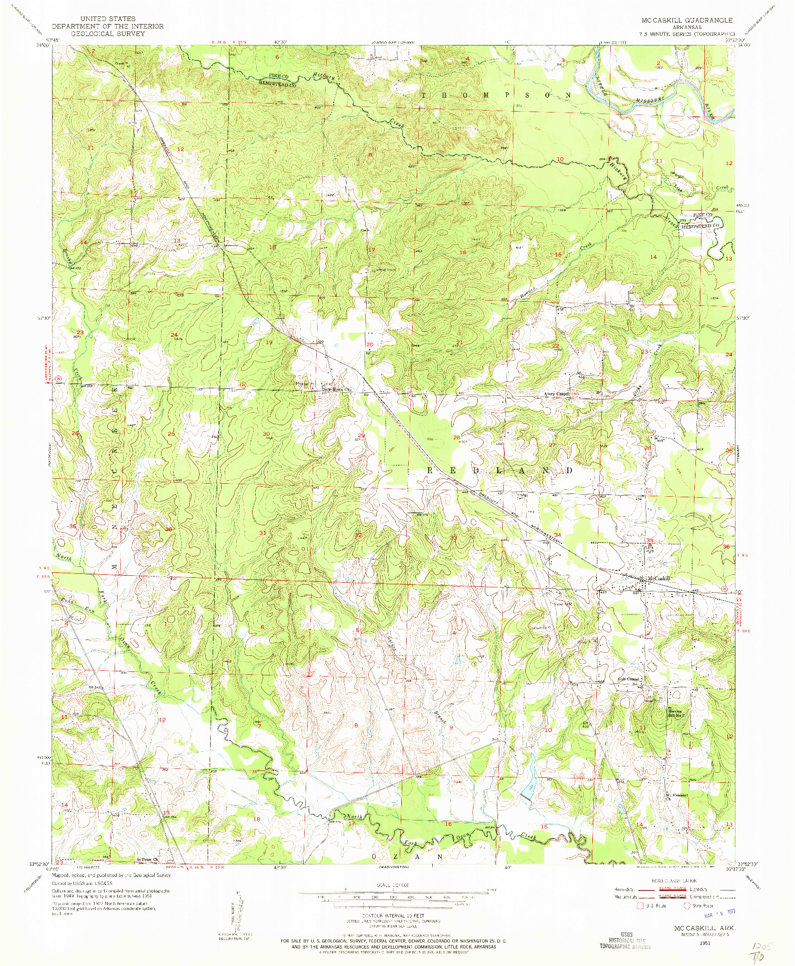 USGS 1:24000-SCALE QUADRANGLE FOR MCCASKILL, AR 1951