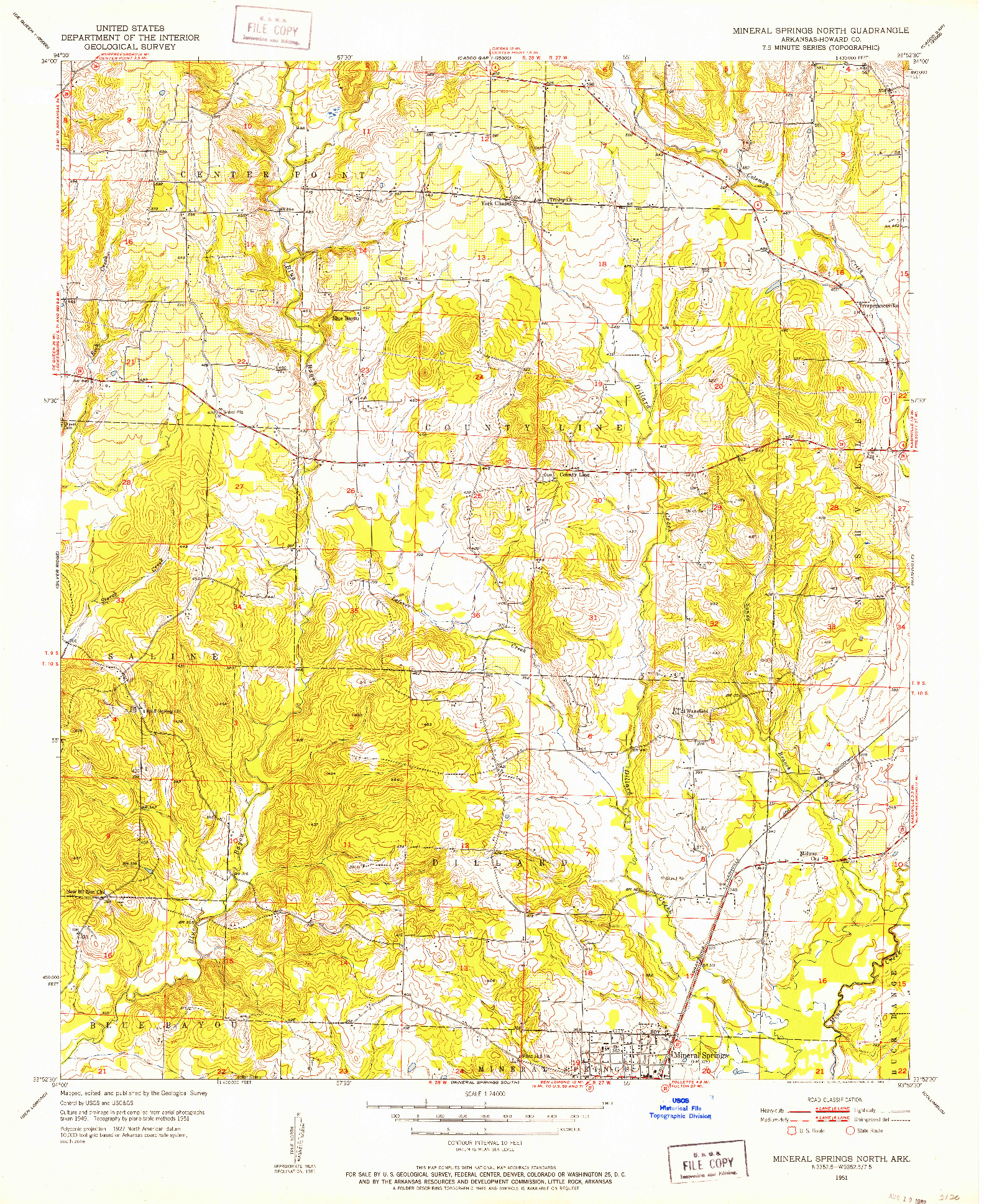 USGS 1:24000-SCALE QUADRANGLE FOR MINERAL SPRINGS NORTH, AR 1951