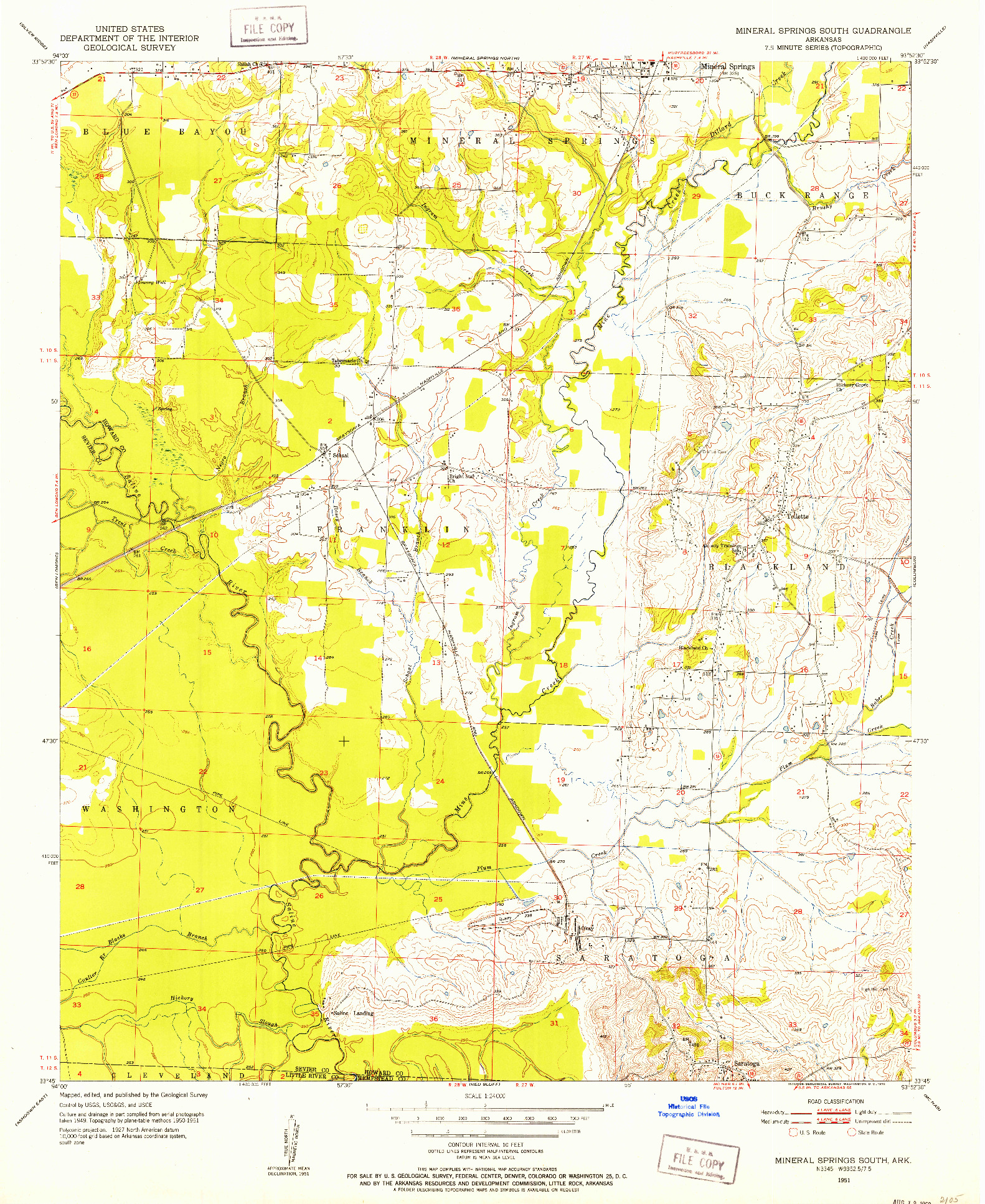 USGS 1:24000-SCALE QUADRANGLE FOR MINERAL SPRINGS SOUTH, AR 1951