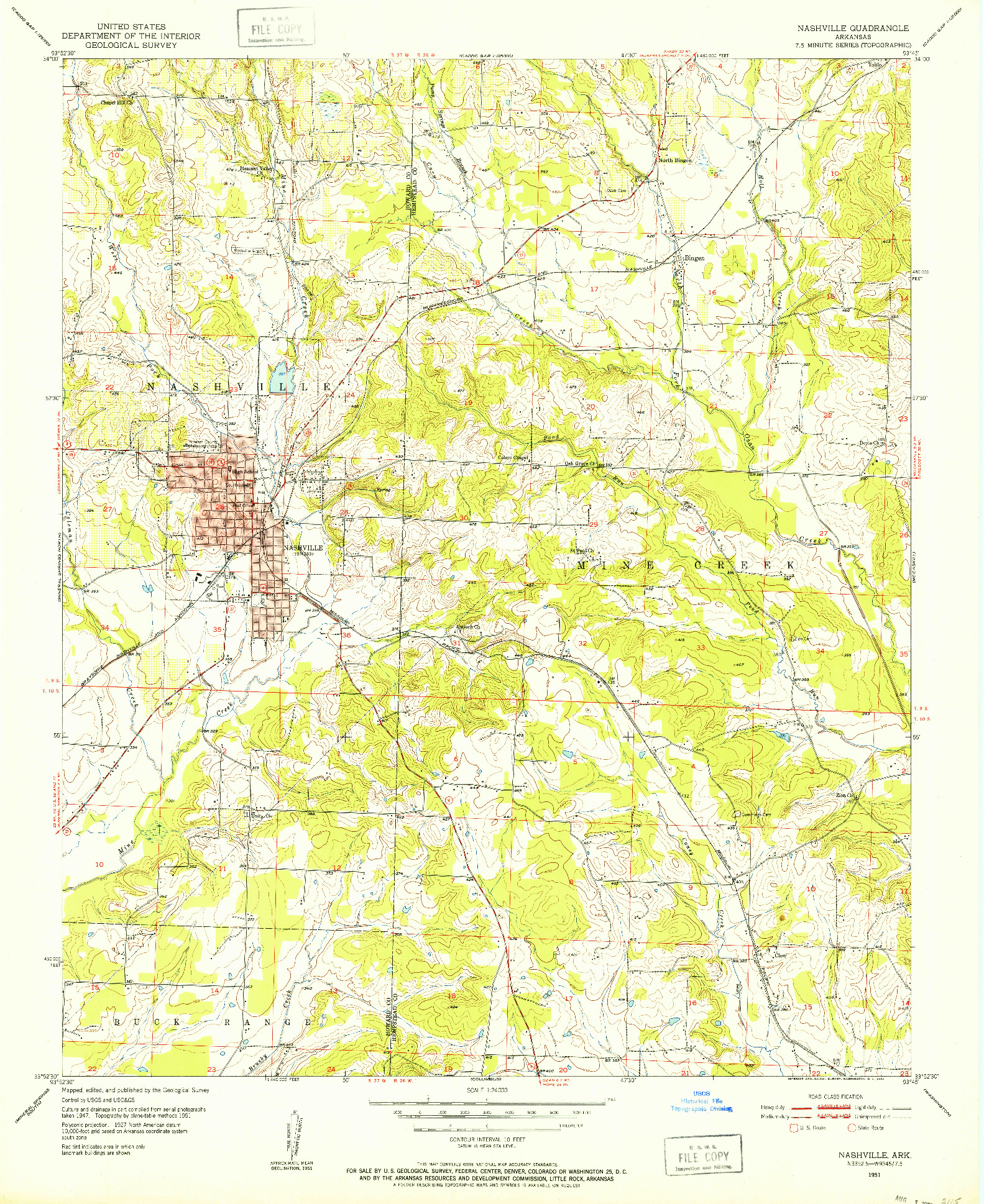 USGS 1:24000-SCALE QUADRANGLE FOR NASHVILLE, AR 1951