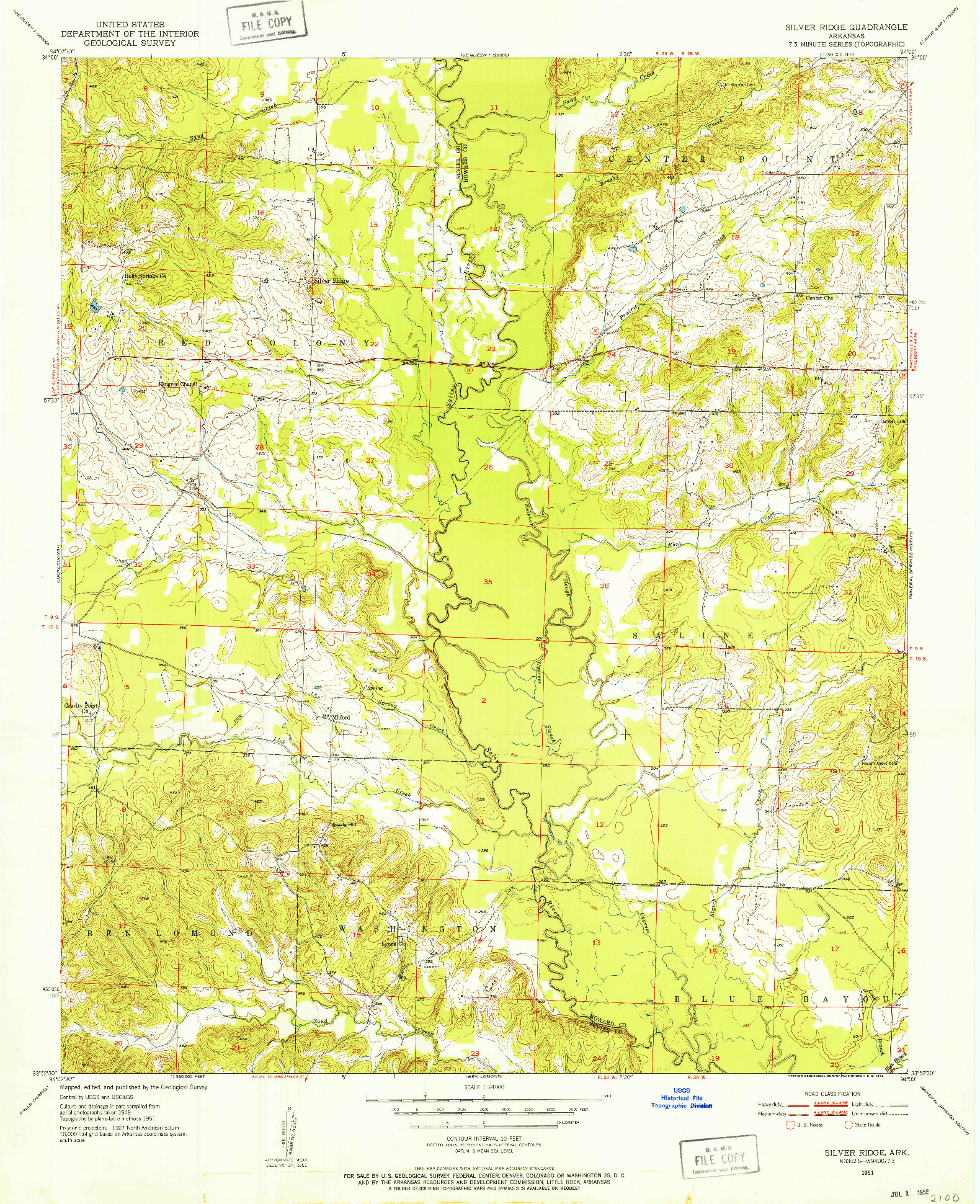 USGS 1:24000-SCALE QUADRANGLE FOR SILVER RIDGE, AR 1951