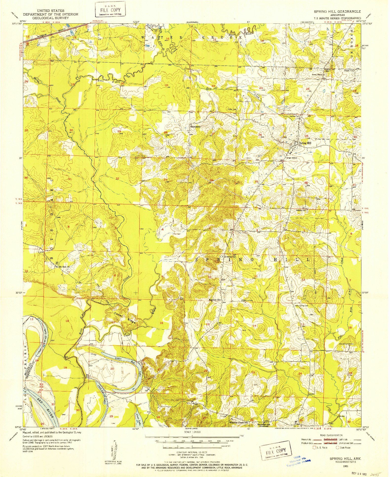USGS 1:24000-SCALE QUADRANGLE FOR SPRING HILL, AR 1951