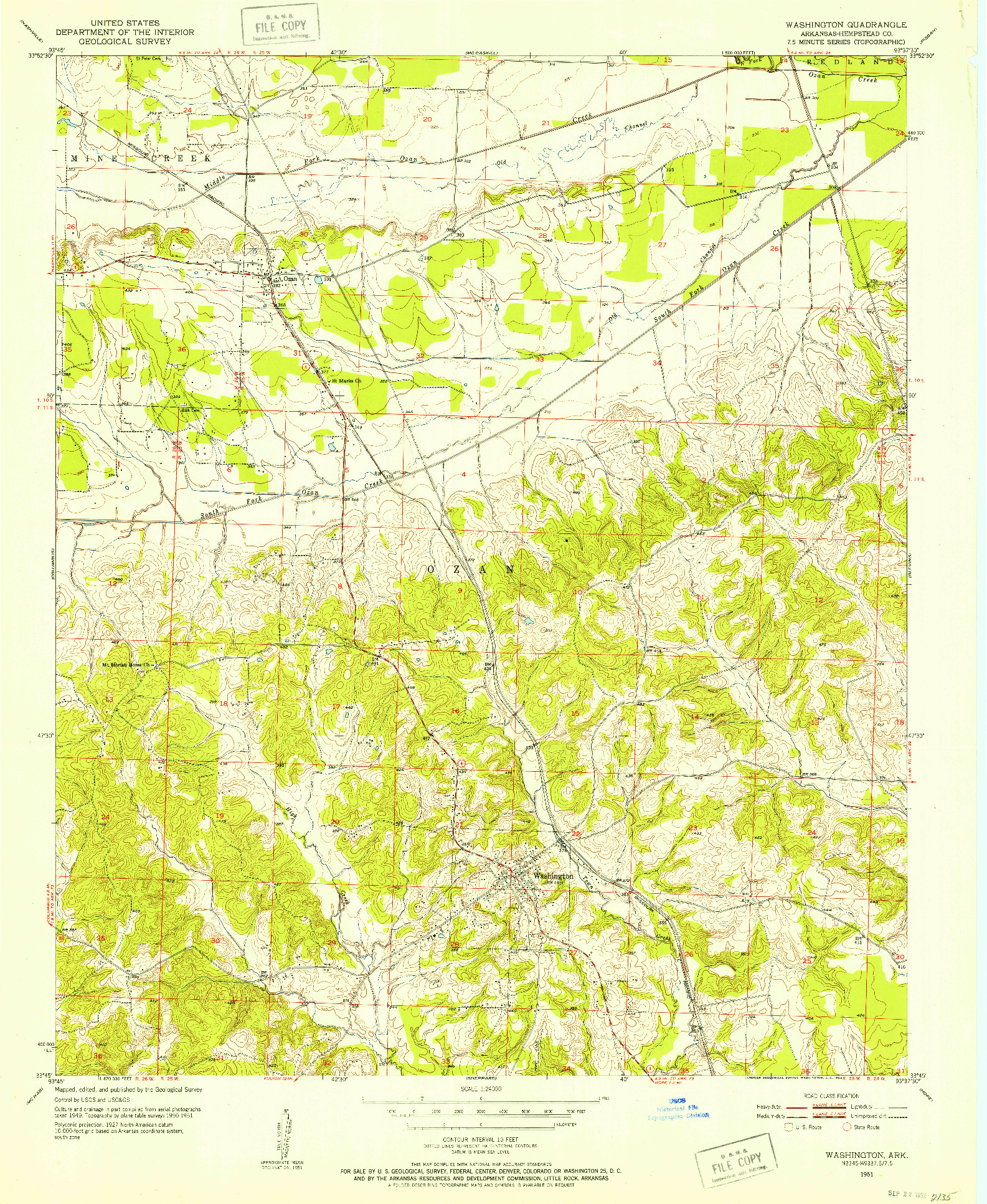 USGS 1:24000-SCALE QUADRANGLE FOR WASHINGTON, AR 1951