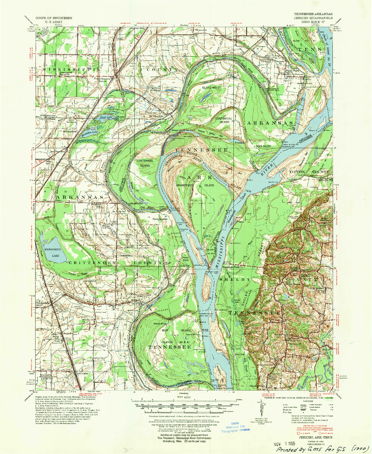 USGS 1:62500-SCALE QUADRANGLE FOR JERICHO, AR 1952