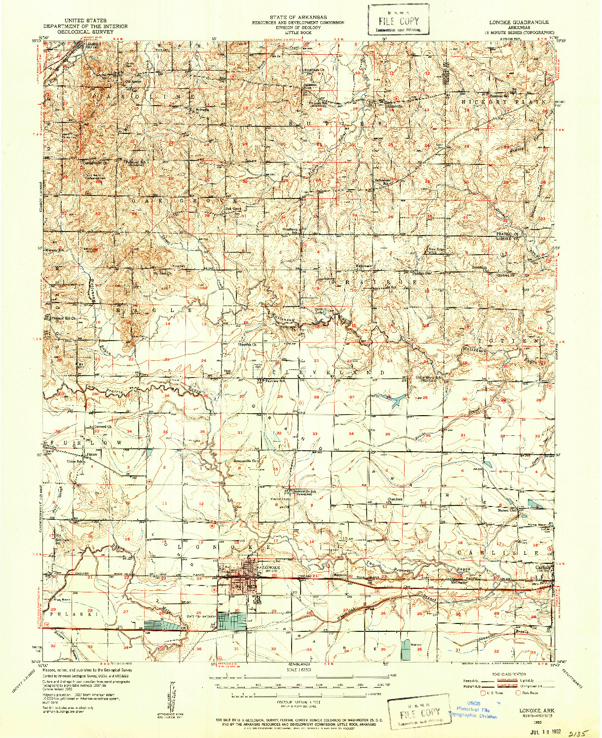 USGS 1:62500-SCALE QUADRANGLE FOR LONOKE, AR 1950