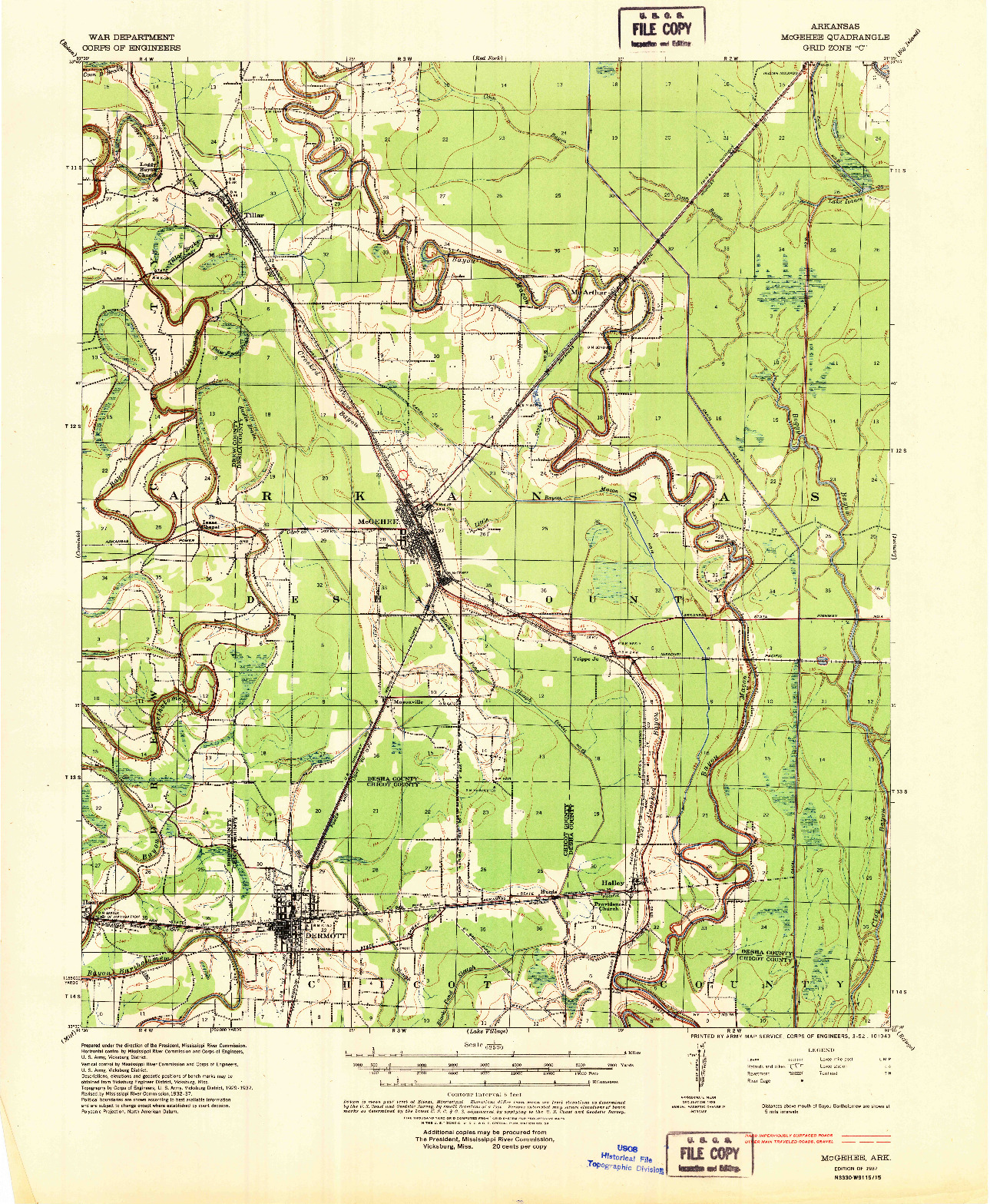 USGS 1:62500-SCALE QUADRANGLE FOR MCGEHEE, AR 1937