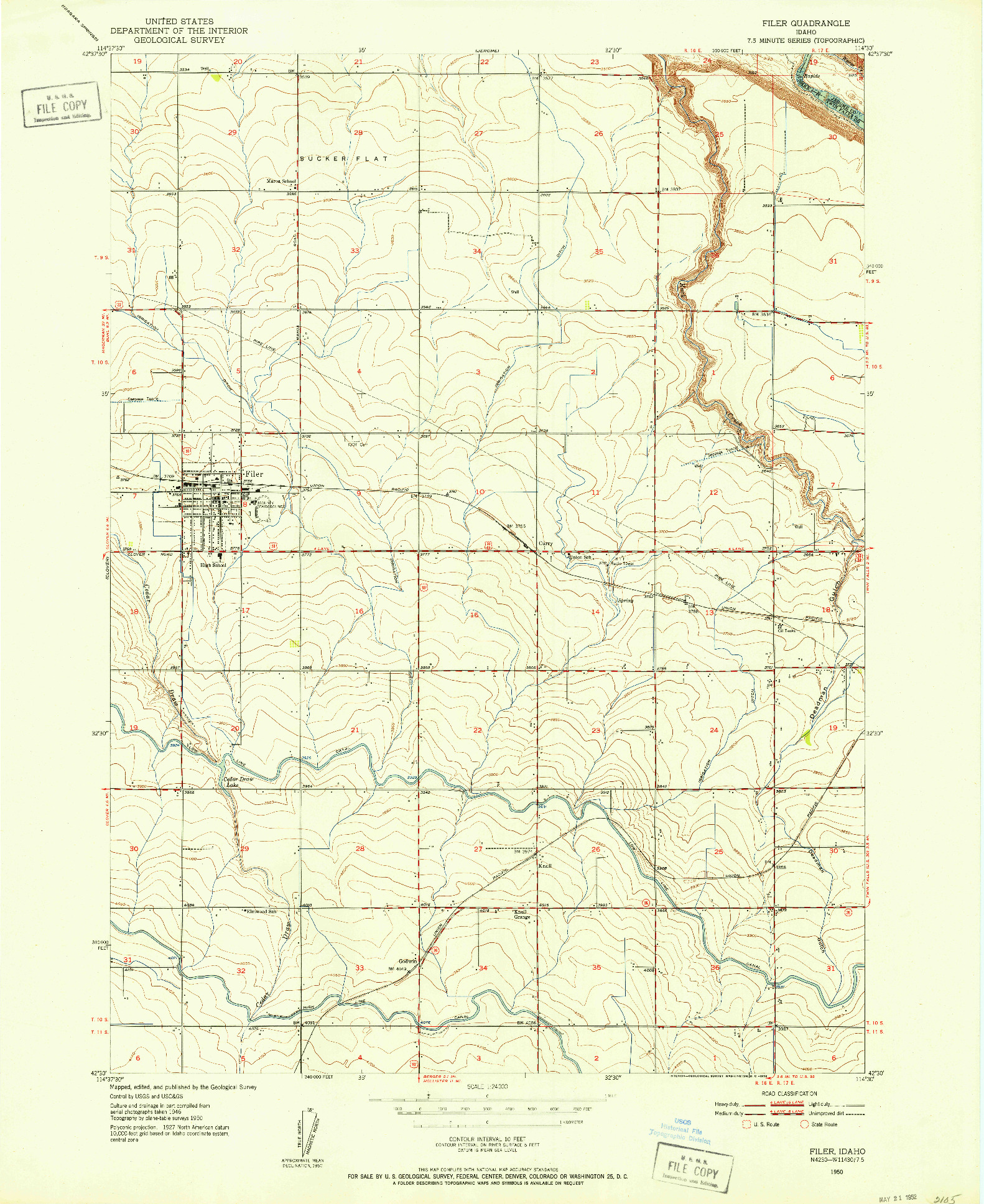 USGS 1:24000-SCALE QUADRANGLE FOR FILER, ID 1950