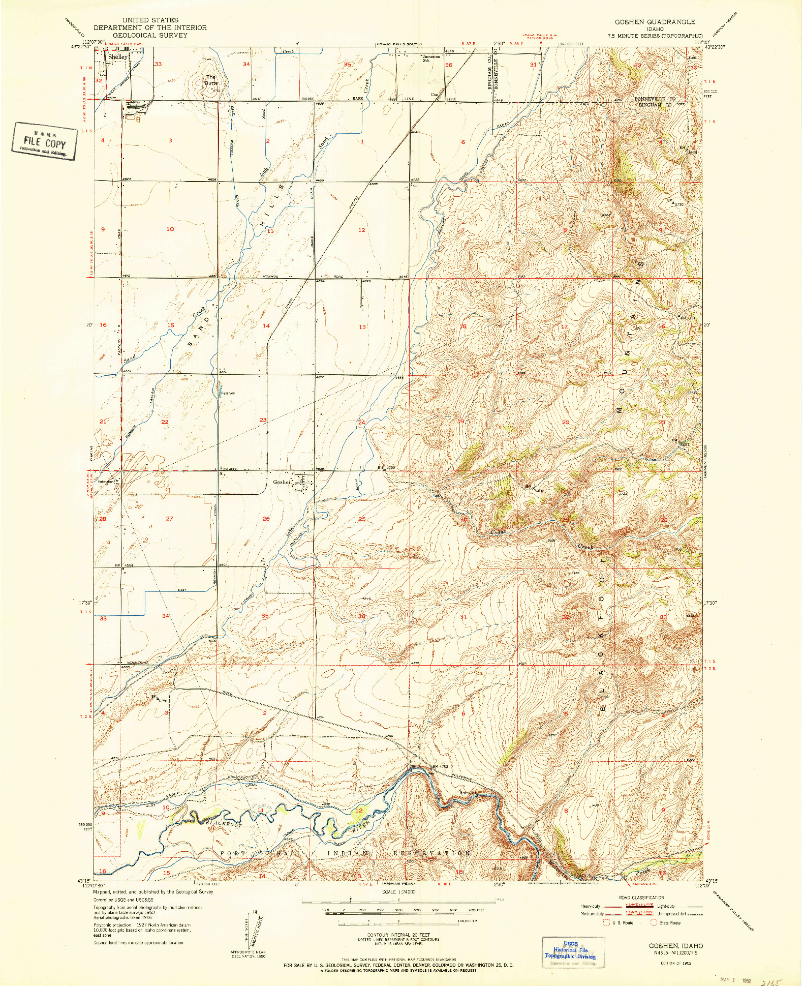 USGS 1:24000-SCALE QUADRANGLE FOR GOSHEN, ID 1952