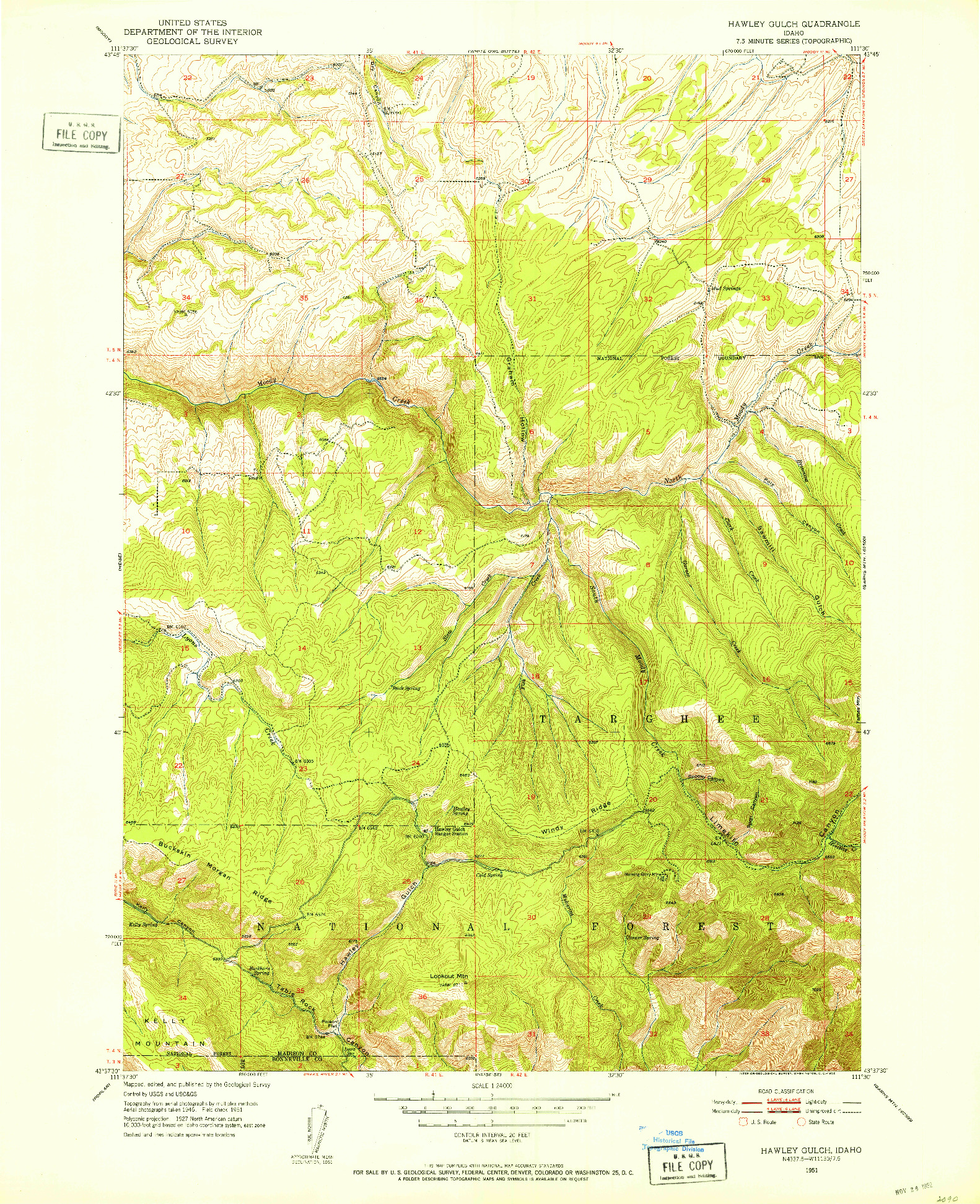 USGS 1:24000-SCALE QUADRANGLE FOR HAWLEY GULCH, ID 1951