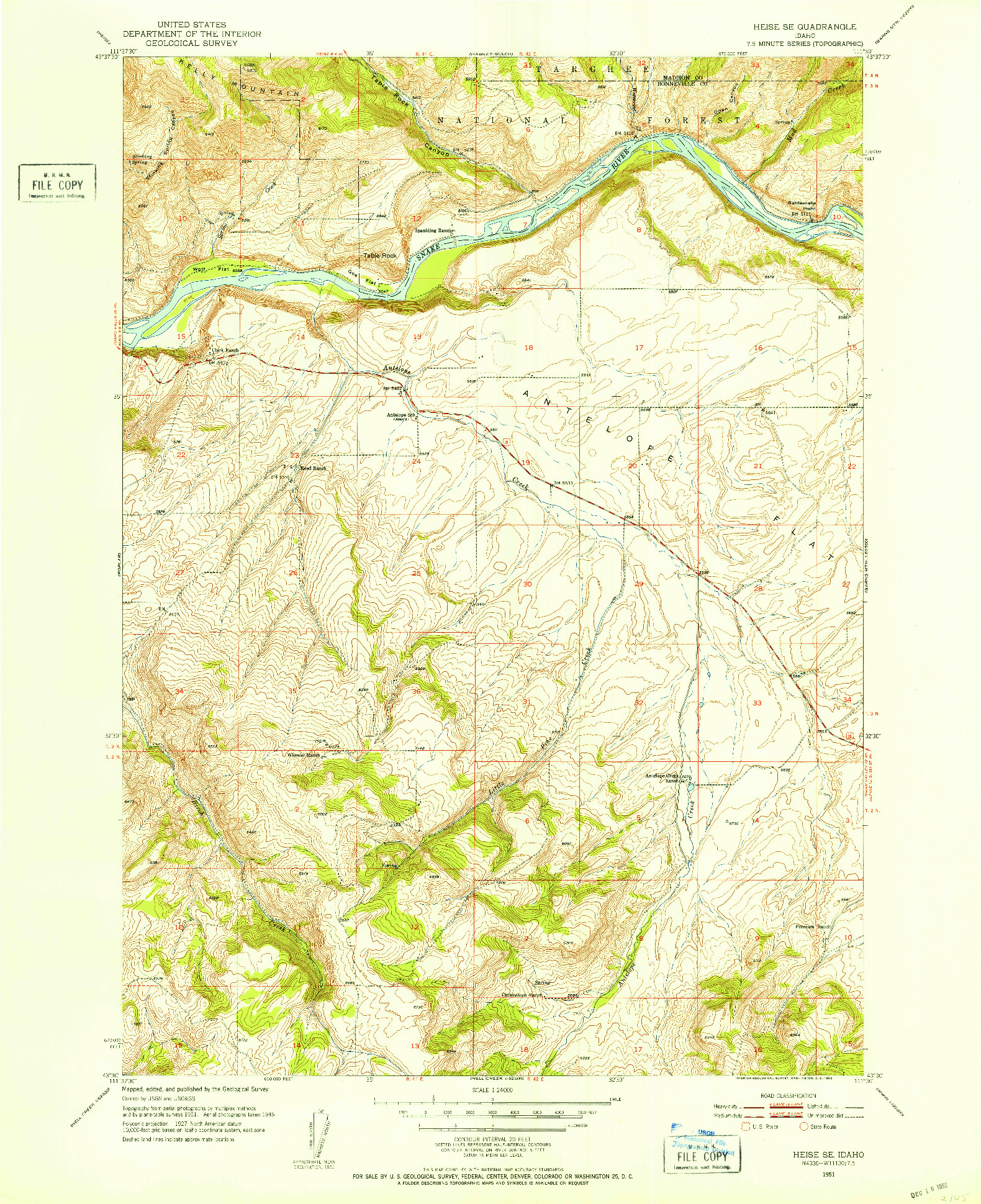 USGS 1:24000-SCALE QUADRANGLE FOR HEISE SE, ID 1951