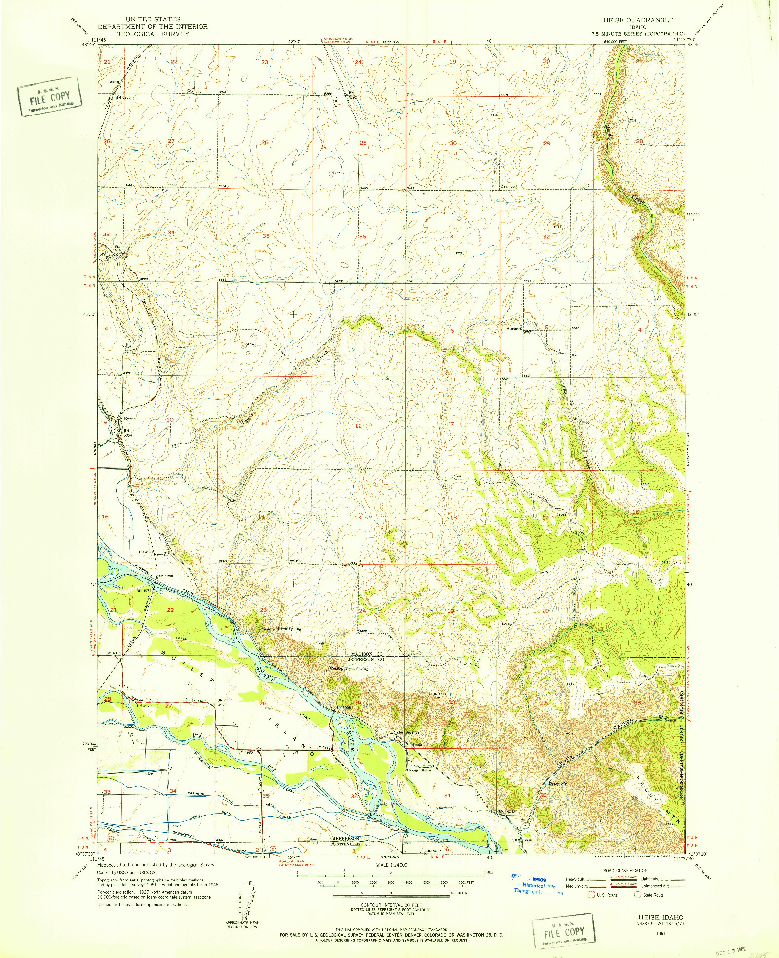 USGS 1:24000-SCALE QUADRANGLE FOR HEISE, ID 1951