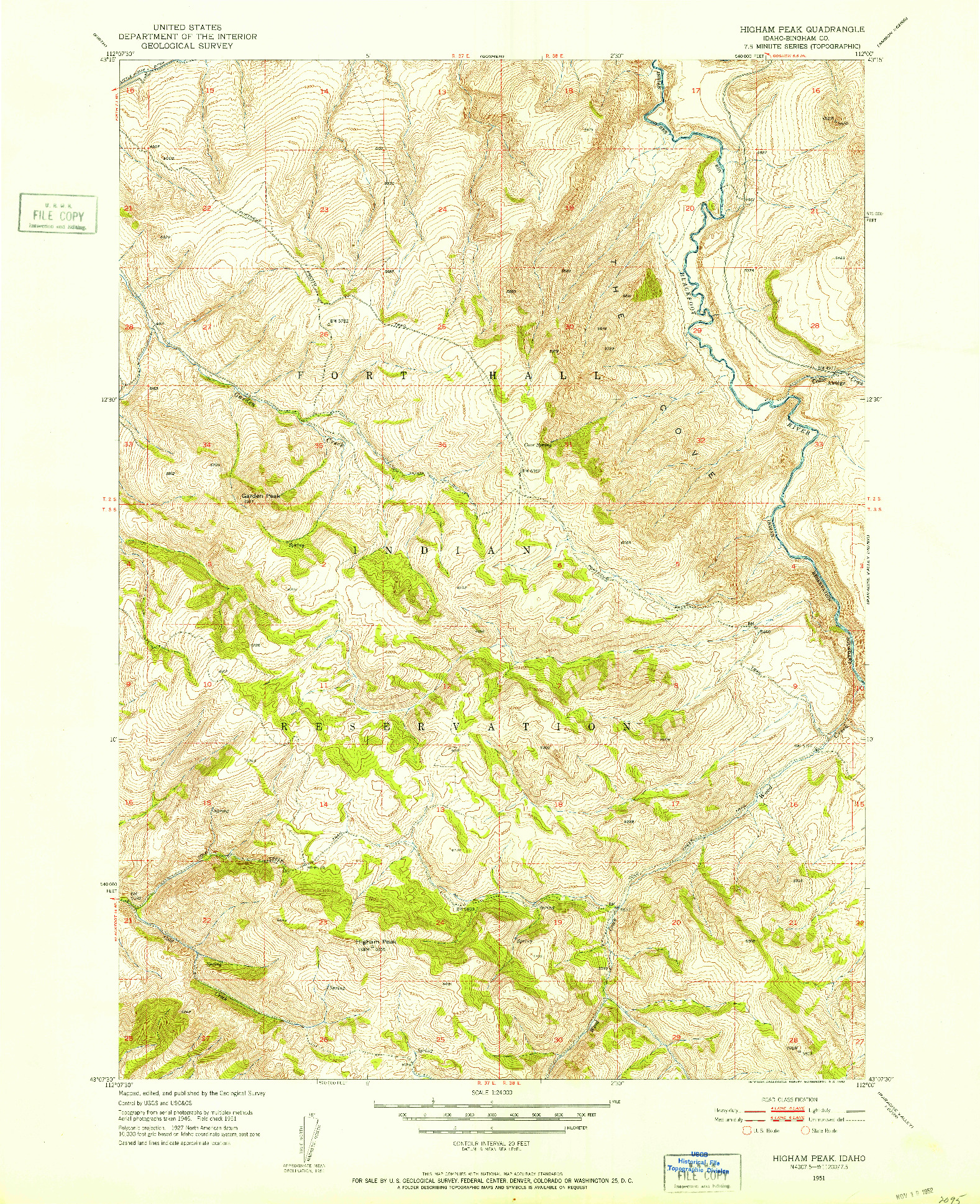 USGS 1:24000-SCALE QUADRANGLE FOR HIGHAM PEAK, ID 1951
