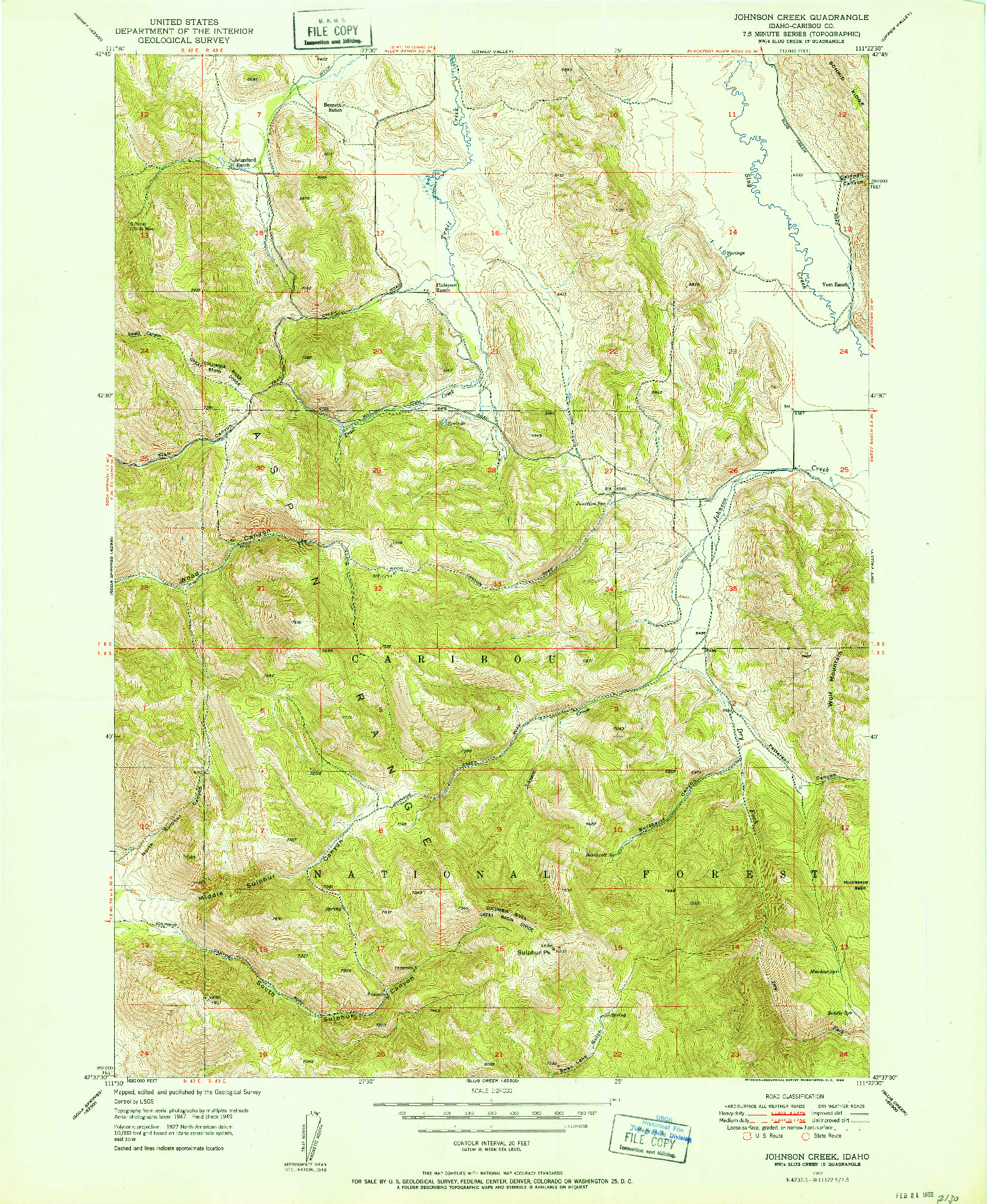 USGS 1:24000-SCALE QUADRANGLE FOR JOHNSON CREEK, ID 1949