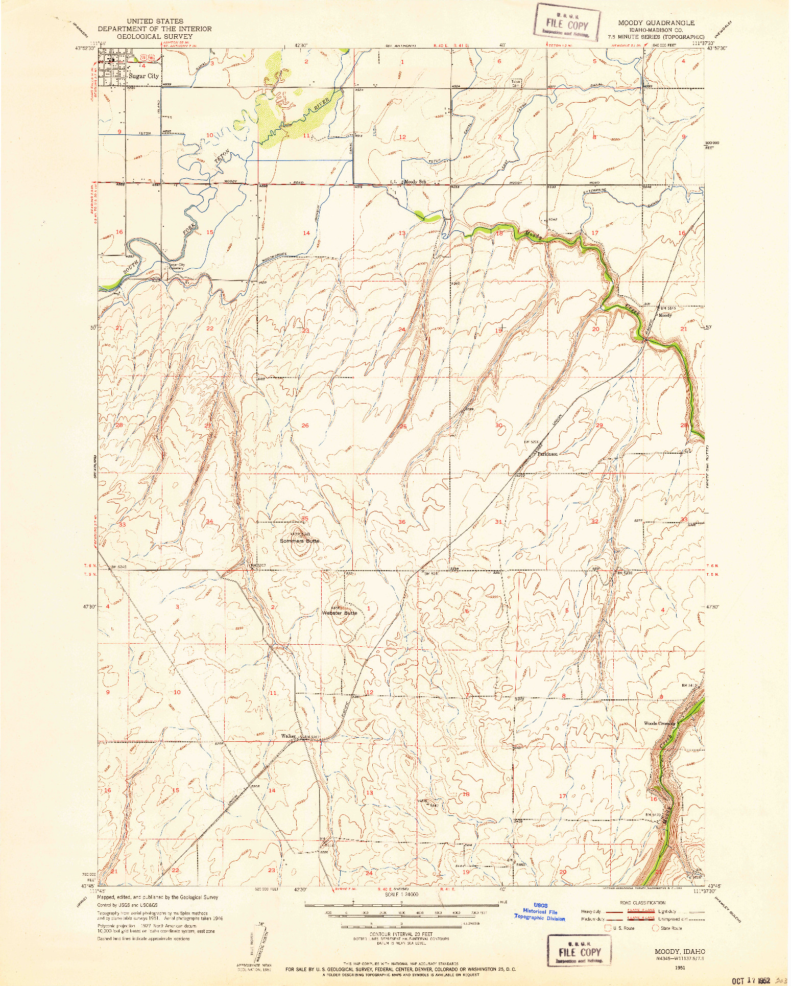 USGS 1:24000-SCALE QUADRANGLE FOR MOODY, ID 1951